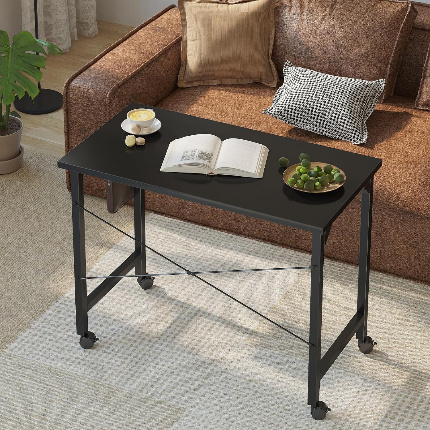 Grandder Rolling Computer 40 inch Desk with Wheels, Wroking Small Desk for Living Room, Modern Simple Style Table for Home Office, Study Writing Table, Caster, Black, 40 inch - Image 8