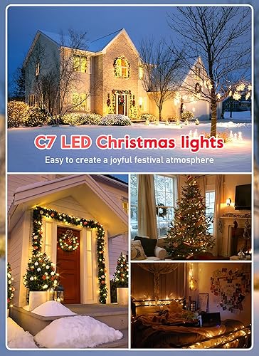 Miniatura 5 de C7 - Luces LED de Navidad para exteriores, 25 pies, estilo vintage, con 25 + 1 bombillas de plástico, luces comerciales conectables de vacaciones
