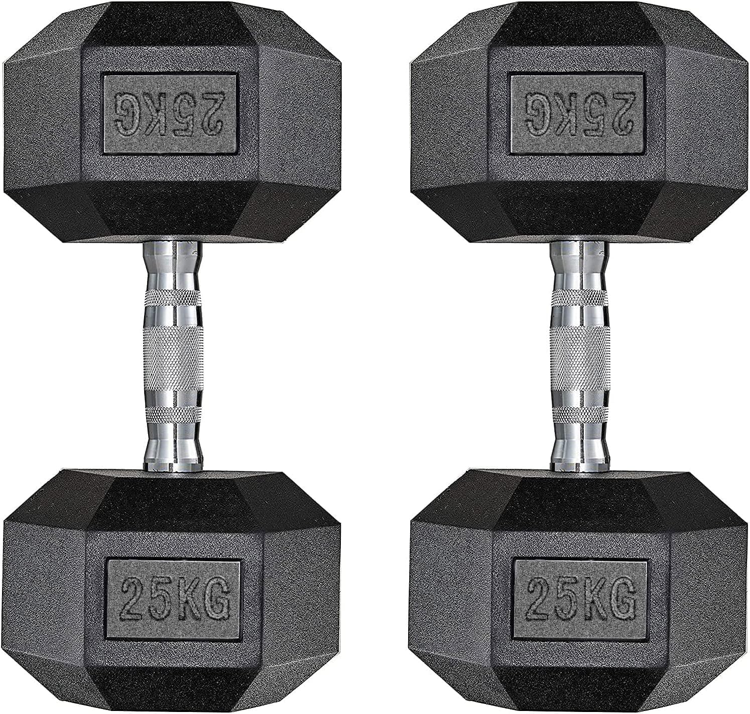LIFERUN 1x20kg/1x25kg/ 2x10kg/2x15kg/2x20kg/2x25kg Rubber Dumbbell, Hex Dumbbells Coated Cast Iron Weight Sets, with Knurled Handles for Home Gym, Strength Training, Weight Lifting (Set of 2)