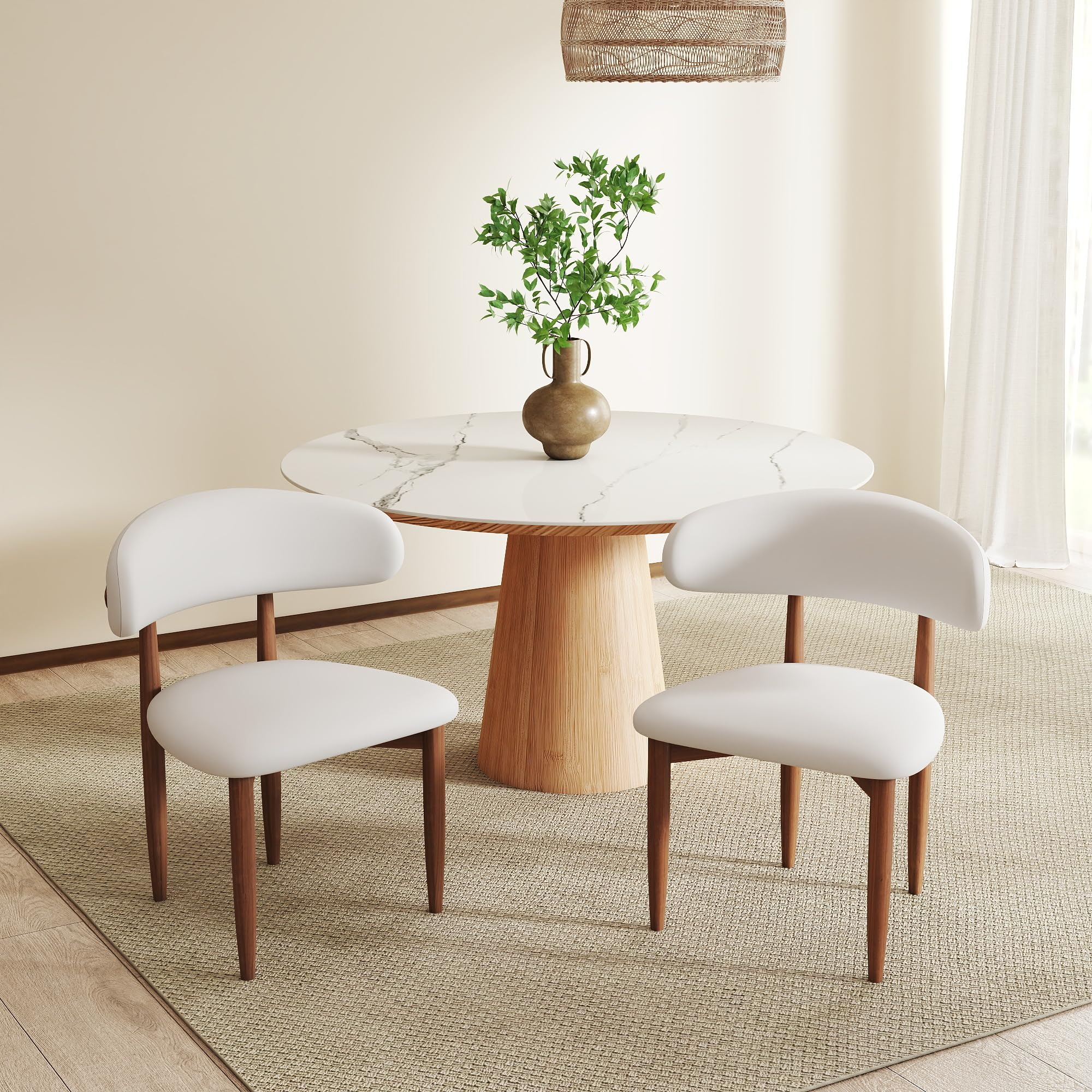 WJShome Dining Chairs Set of 2, Solid Rubberwood Leg Kitchen Chairs with Modern Fabric Upholstered for Dining Room, Walnut & Beige