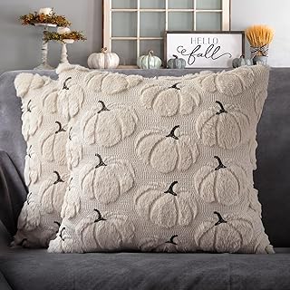 4TH Emotion Fall Pumpkins Decorative Pillow Covers 18x18 Set of 2, Beige...