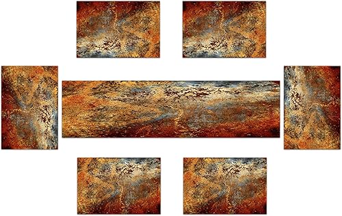 Miniatura 2 de Juego de 6 manteles individuales y manteles individuales de color marrón óxido, metal abstracto colorido, acero, hierro, manchas oxidadas, juego de
