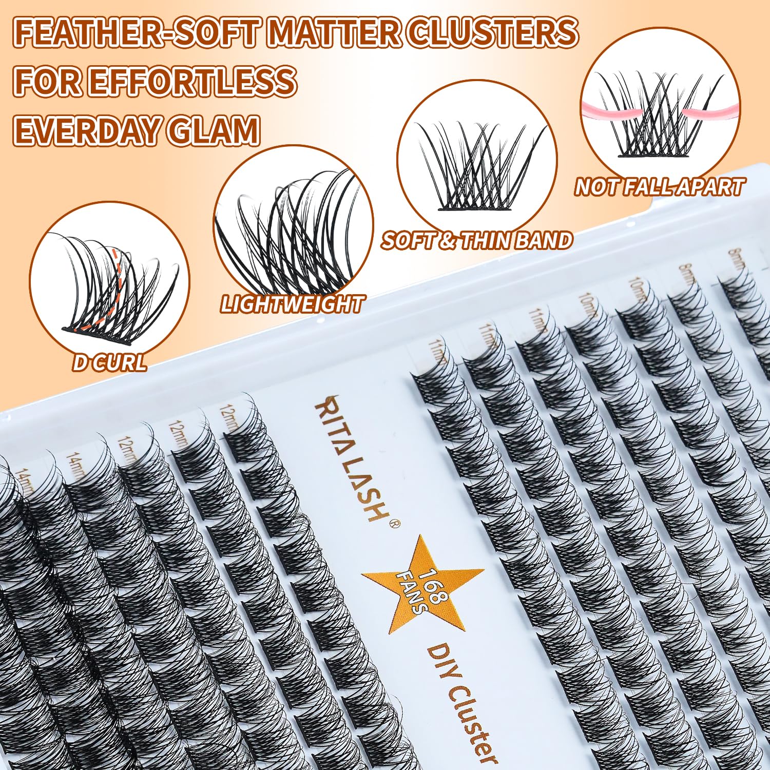 RITALASH Lash Clusters DIY Cluster Lashes Volume Eyelash Clusters Eyelash Extensions Soft False Eyelashes Black Individual Lashes Wispy Fluffy Lash Extension at Home(W05,8-16mm) - Image 4