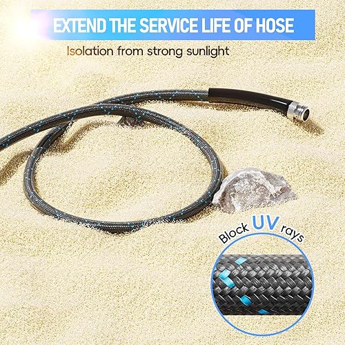 Miniatura 4 de SPECILITE Manguera de jardín de 50 pies, manguera de agua flexible de 3 capas con boquilla rociadora de 8 patrones, manguera de acero inoxidable
