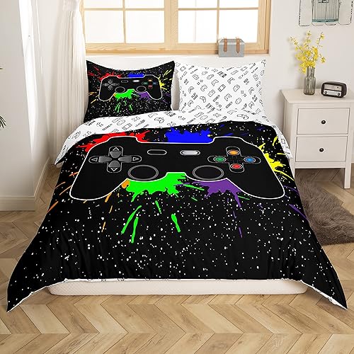 Miniatura 1 de Erosebridal - Ropa de cama para adolescentes y niños, estampado de control de videojuegos, funda de edredón tamaño queen, 3 piezas con 2 fundas de