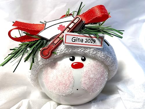 Nurse Gift Glass Christmas Ornament Thermometer Nurse Hat Hand Painted Handmade Personalized W171 1321 CA6