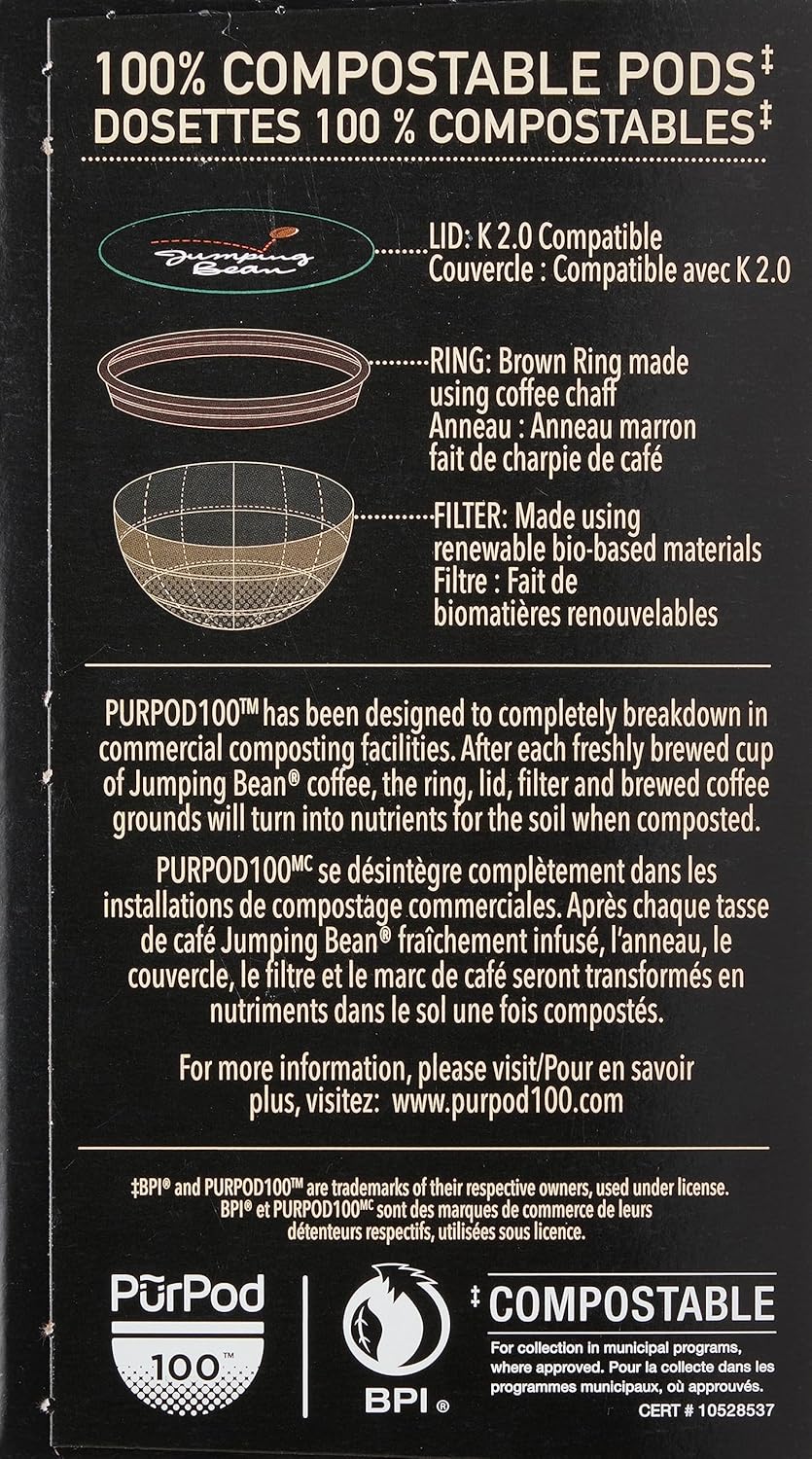 Jumping Bean Newfoundland Screech, Rum Flavoured 100% Compostable Coffee Pods 20ct Individually Wrapped, Imported from Canada