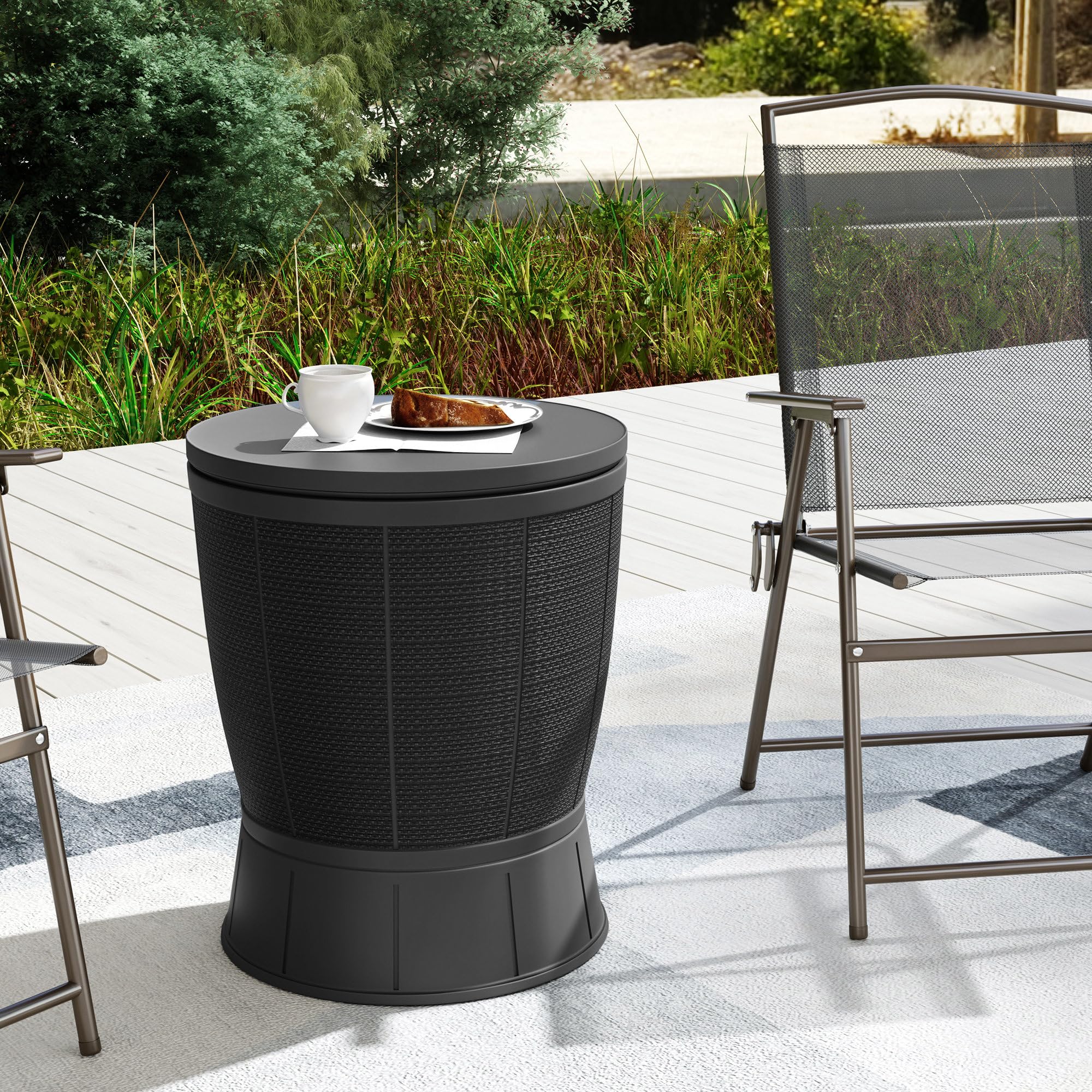 Outsunny Table à glacière 3 en 1, Table de Cocktail avec Seau à Glace, Plateau télescopique, pour bière, vin, Cocktails, Jardin, Ø 49 x 58-84 cm, Noir