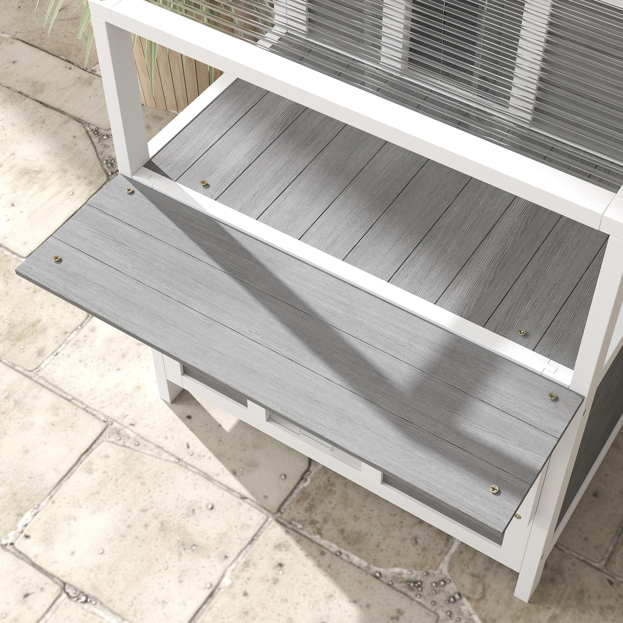 PawHut Casa para Gatos de 2 Niveles de Madera 64x87x76 cm con Techo Asfáltico, Ventana y Puerta con Cortina para Interior y Exterior Gris Claro
