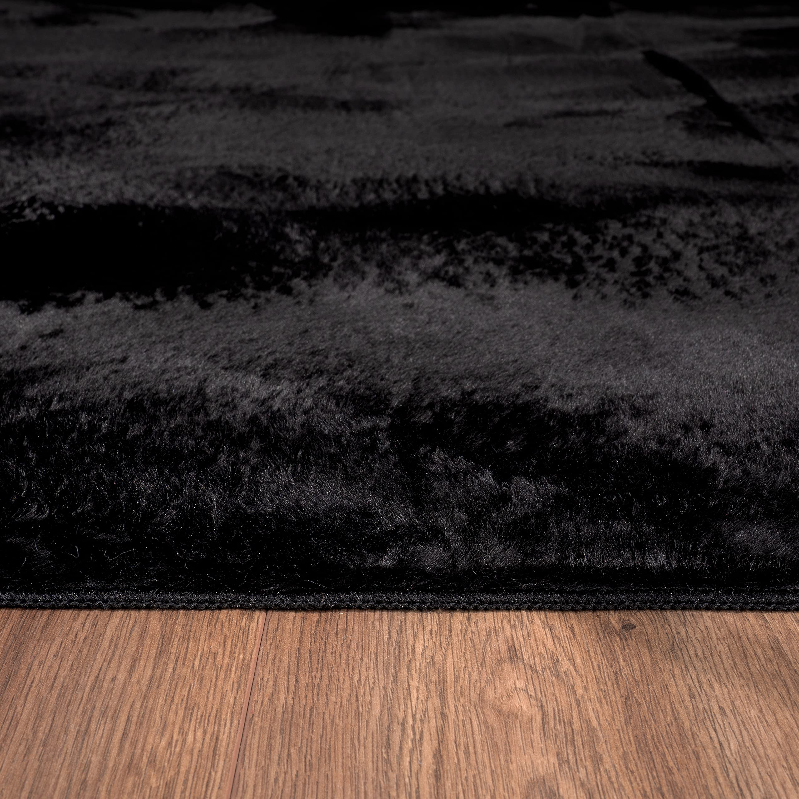 Paco Home Teppich Wohnzimmer Schlafzimmer Kunstfell Shaggy Hochflor Flauschig Soft Einfarbig Schwarz, Grösse:160x220 cm