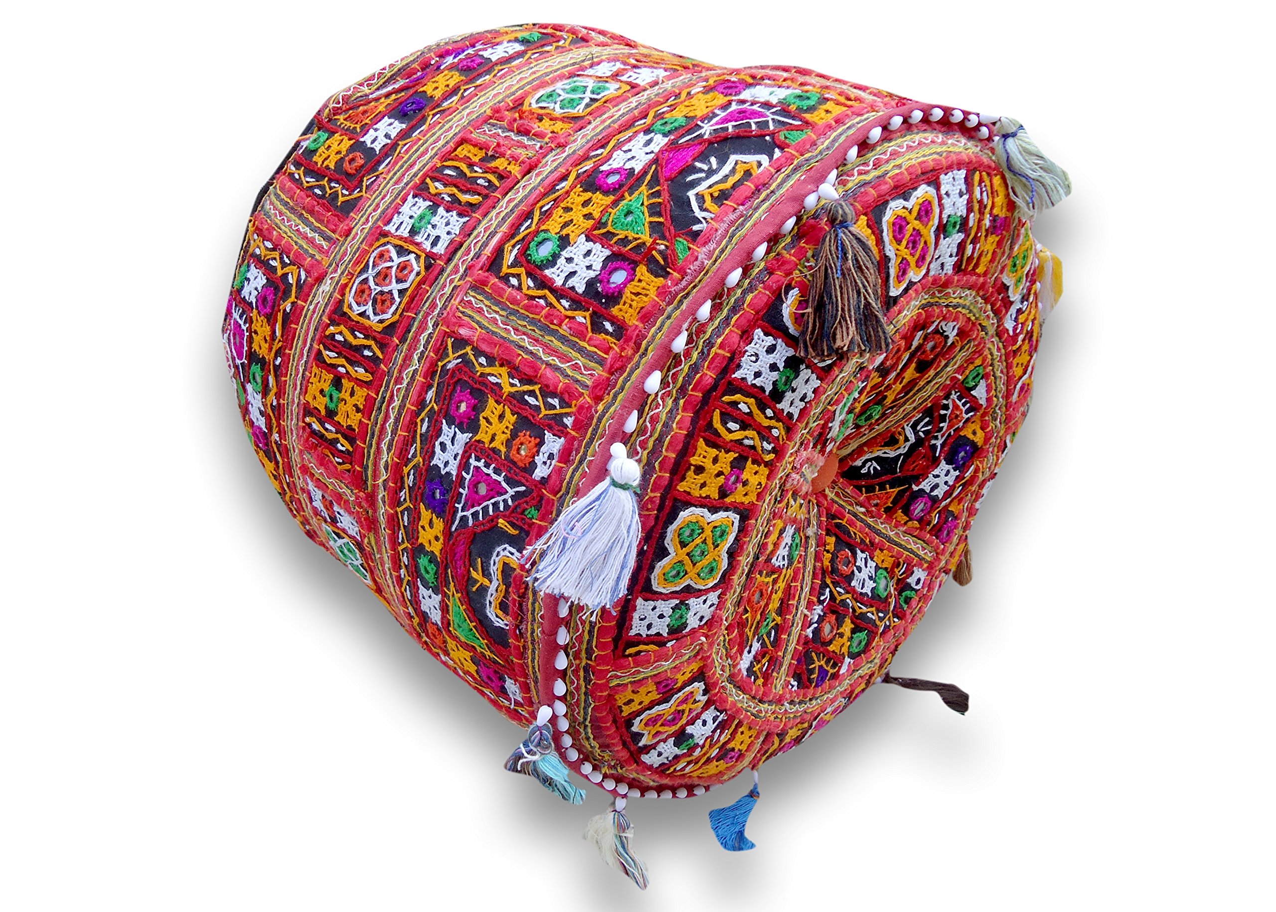 Sophia-Art Indian Embroidered Patchwork Cover Indian Decorative Pouf Indian Comfortable Floor Cotton Cushion Ottoman Pouf,Indian Designs Ethnic Patchwork Pouf (Gujarat-Kutch, 18"x13") 2