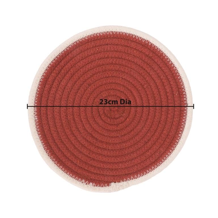 Image of DENOVA Cotton Rope Trivet for Hot Pots and Pans - Heat Resistant Table Mat, Rustic Kitchen & Dining Protection, Pack of 3 (Rust & Cream Edge Line, 23cm)