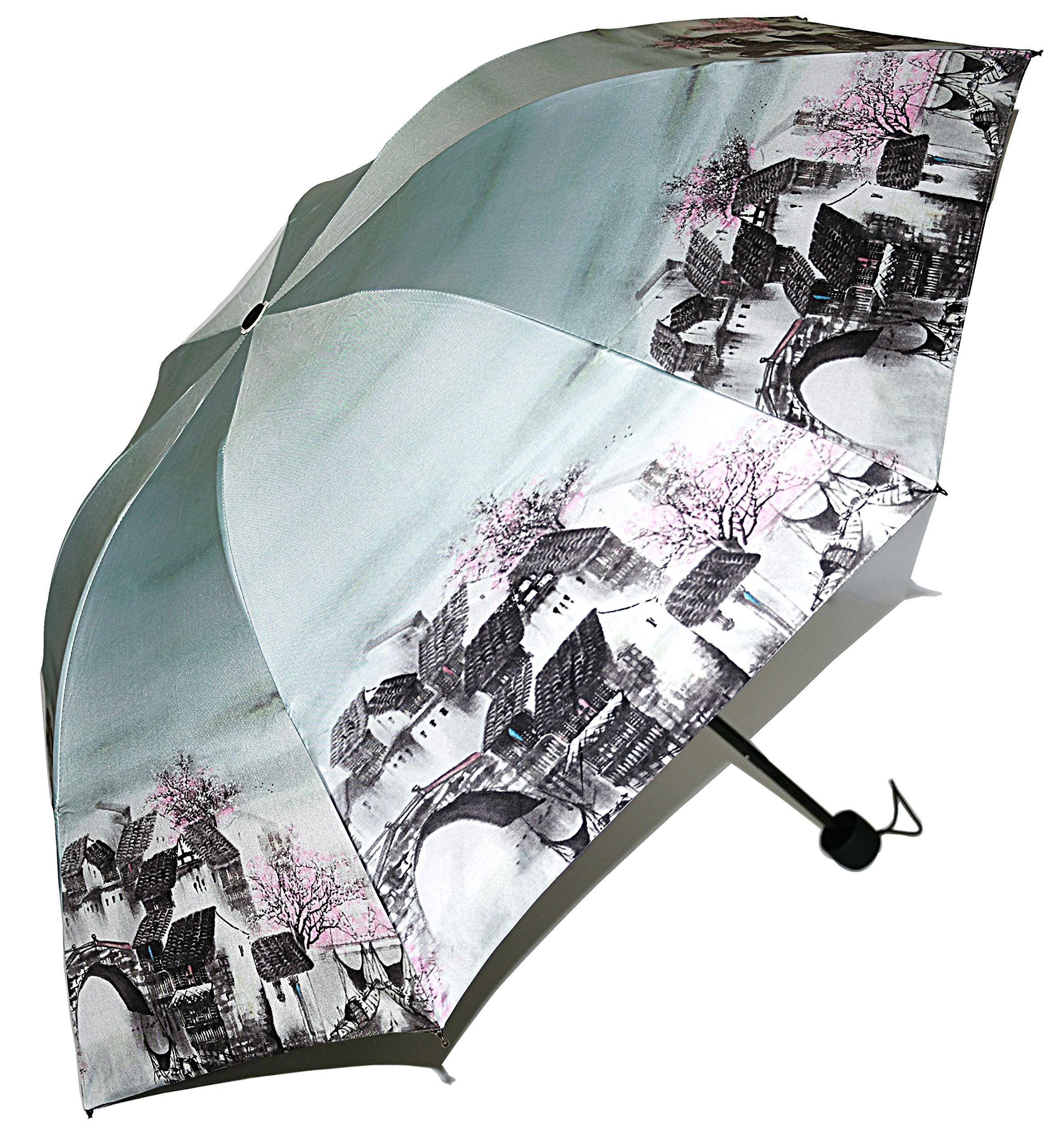 Anti-UV Folding Umbrella with Old Town Painting, One Size