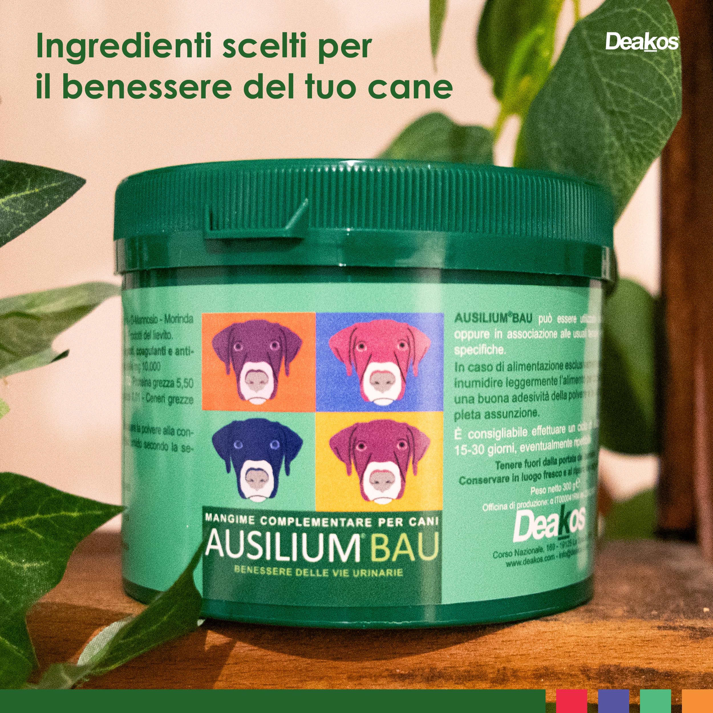 Deakos Ausilium Bau in Polvere 100g - Integratore Cane per il Benessere delle Vie Urinarie - Con D-Mannosio Puro e Morinda Citrifolia - Integratore per cani Senza Glutine e Lattosio