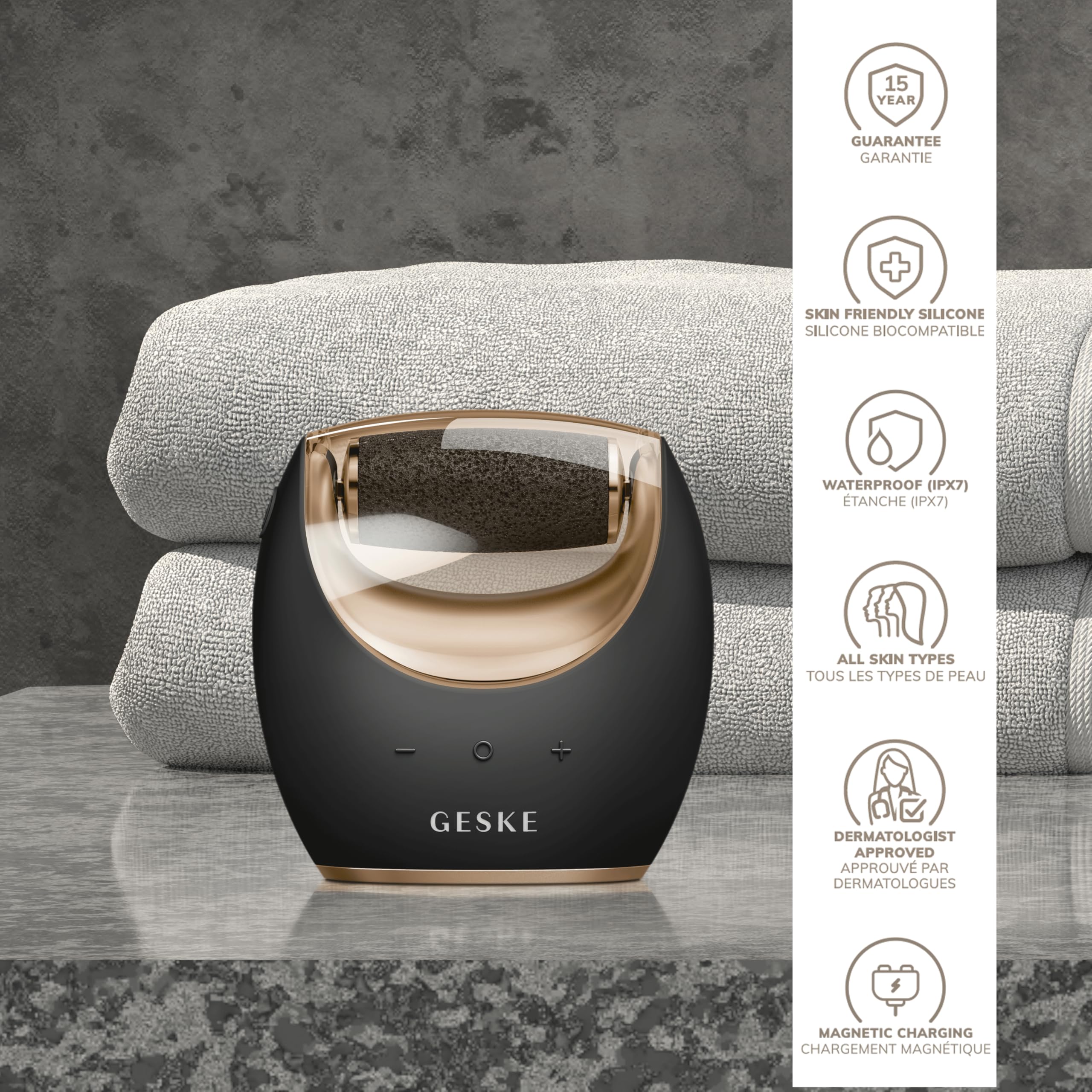 GESKE Compact Electric Pumice Foot Smoothing Roller 7 in 1 | Lima | SmartAppGuided™ | Lima de Pies Eléctrica y Exfoliador | Piedra Pómez para Eliminar Durezas y Callos | Pedicura en Casa