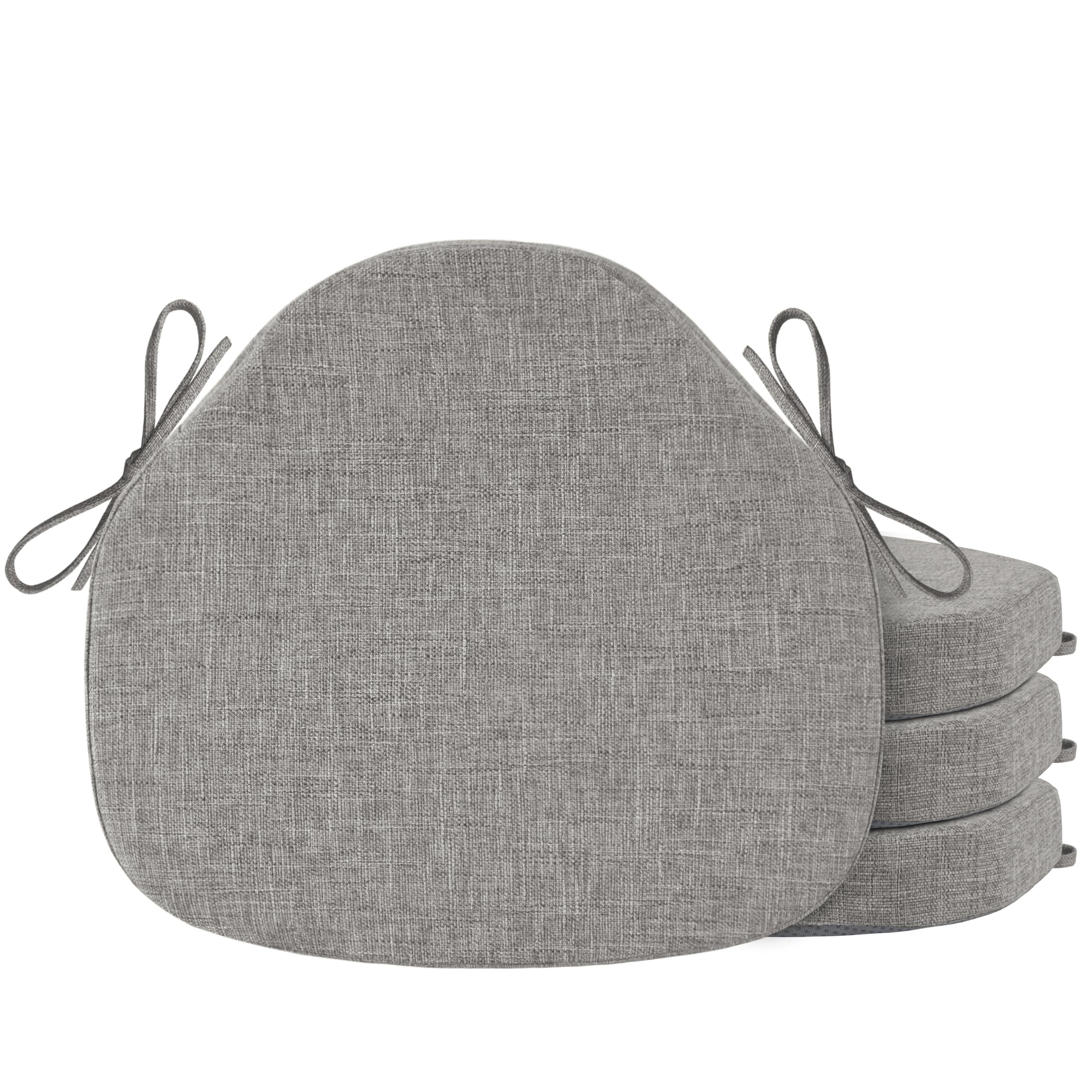 OVOV Chair Cushions for Dining Chairs Set of 4 Windsor Seat Cushion for Kitchen Room Chair Thick Textured Chair Pads with Ties and Non-Slip Bottom(42x39.5 cm/16x15 Inch Light Grey)