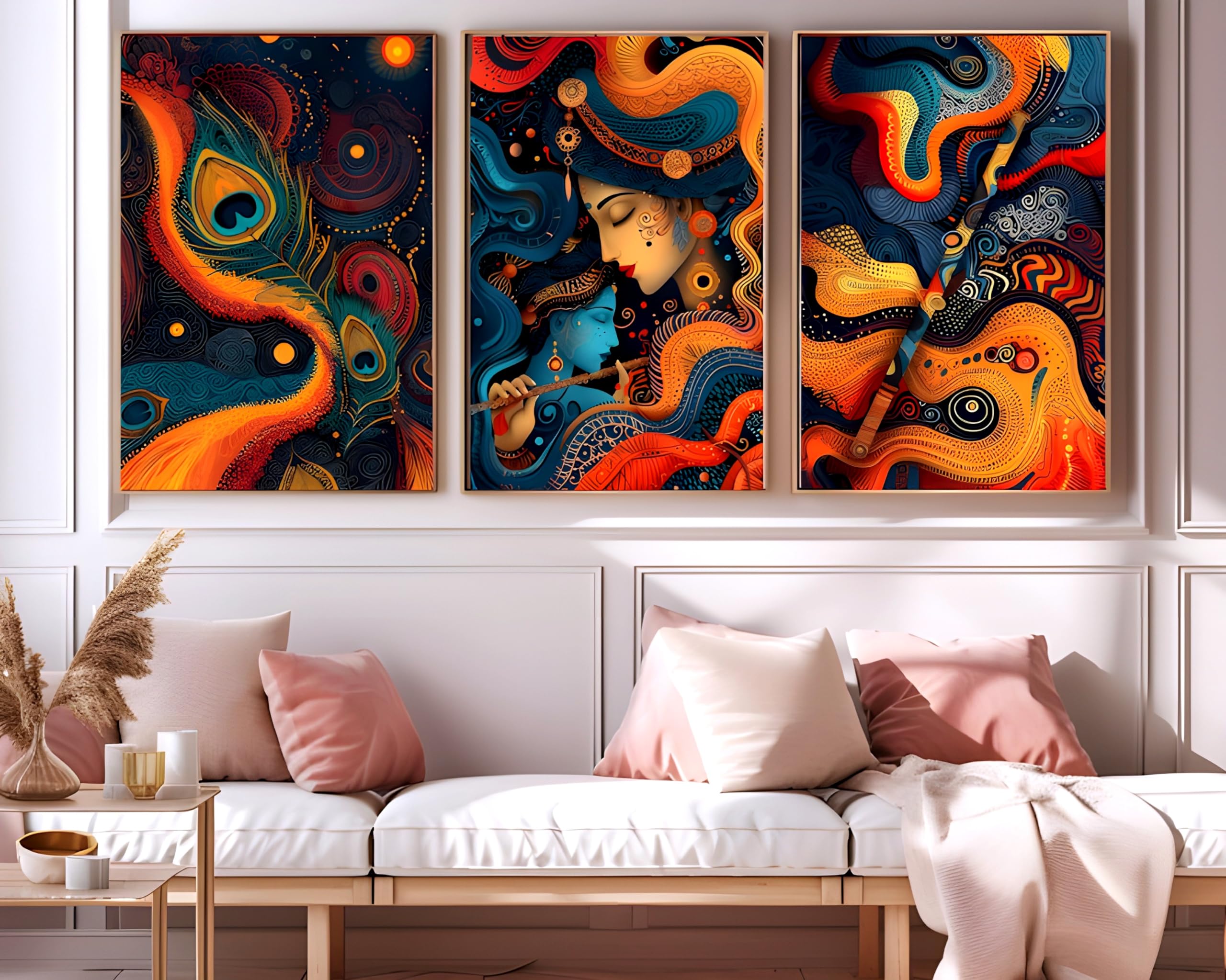 VISHESH VIBE Radha Krishna Mor Pankh Bansuri Wall Painting With Frame | Set of 3 Wall art | 18x12 | Ready to hang. (Theme-3) (B0D26144QH) Amazon Price History, Amazon Price Tracker