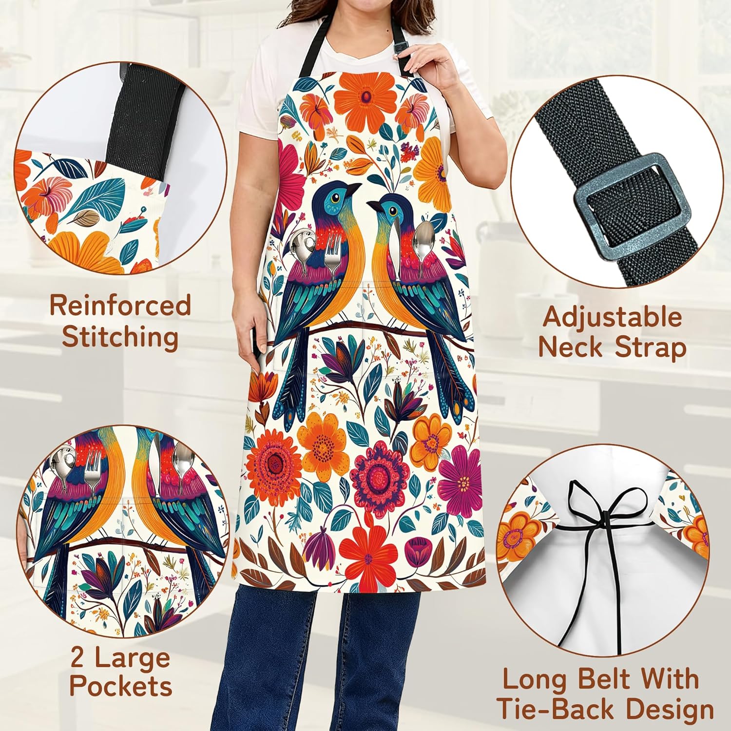 Apron with Pockets for Women, Adjustable Kitchen Cooking BBQ Chef Apron, Gifts for Mom Birthday, or Holidays - Image 3