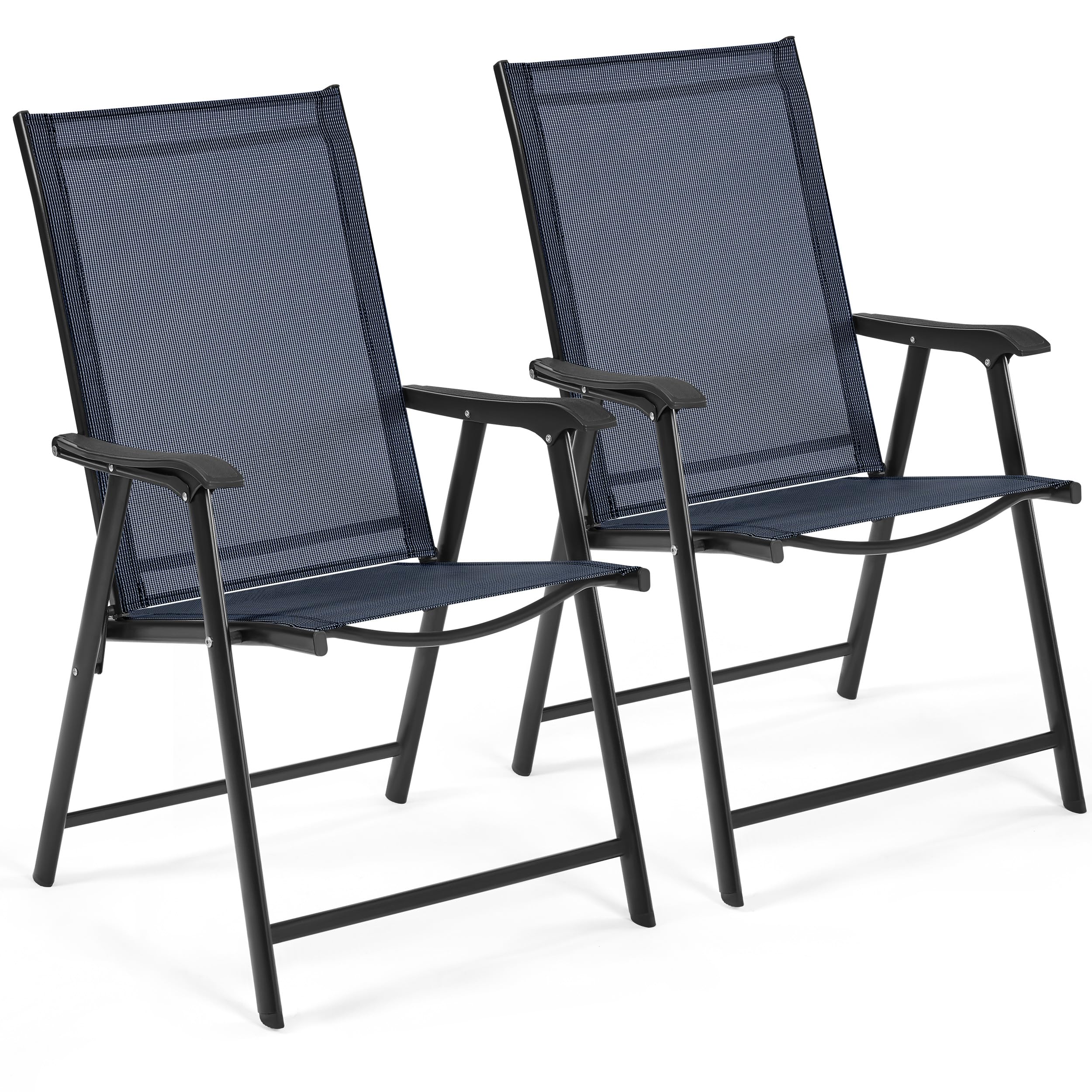 Yaheetech 2er Set Gartenstühle, Hochlehner Klappstühle Terrassenstühle mit Rückenlehne & Armlehnen, Klappbare Outdoor-Stühle Essstühle bis 150 kg Belastbar Marineblau