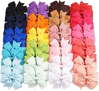 CÉLLOT 40Pcs 3 Inch Boutique Grosgrain Ribbon Pinwheel Hair Bows Alligator Clips For Girls Toddlers Accessories Teens Gifts In Pairs