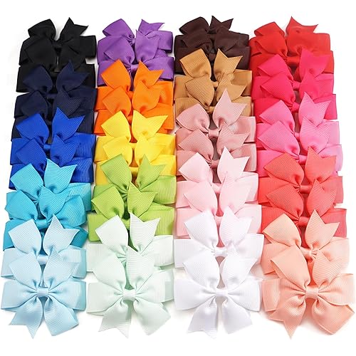 CÉLLOT 40Pcs 3 Inch Boutique Grosgrain Ribbon Pinwheel Hair Bows Alligator Clips For Girls Toddlers Accessories Teens Gifts In Pairs
