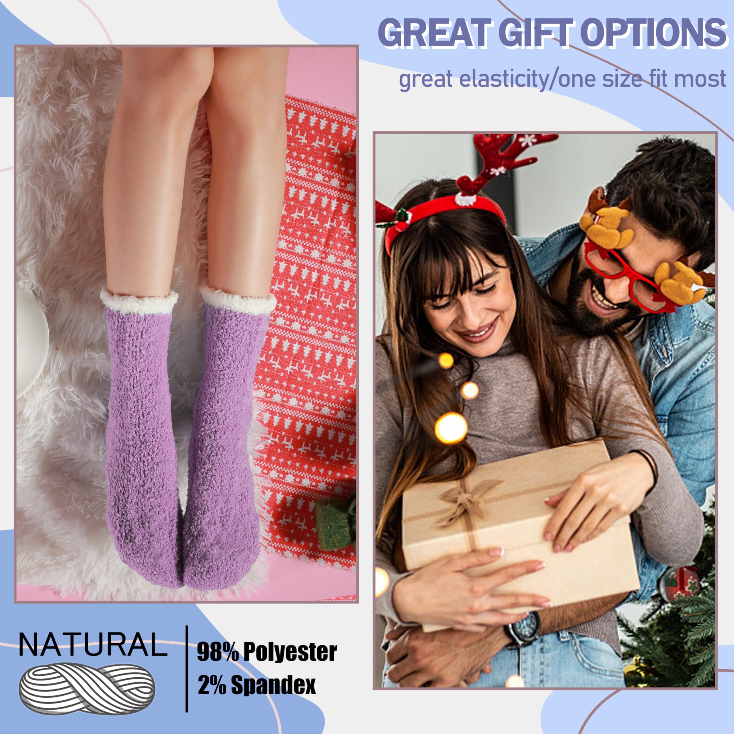 ANTSANG Womens Fuzzy Socks Fluffy Slipper Cozy Cabin Winter Soft Fleece Warm Comfy Thick Christmas Gift Socks: One Size Candy