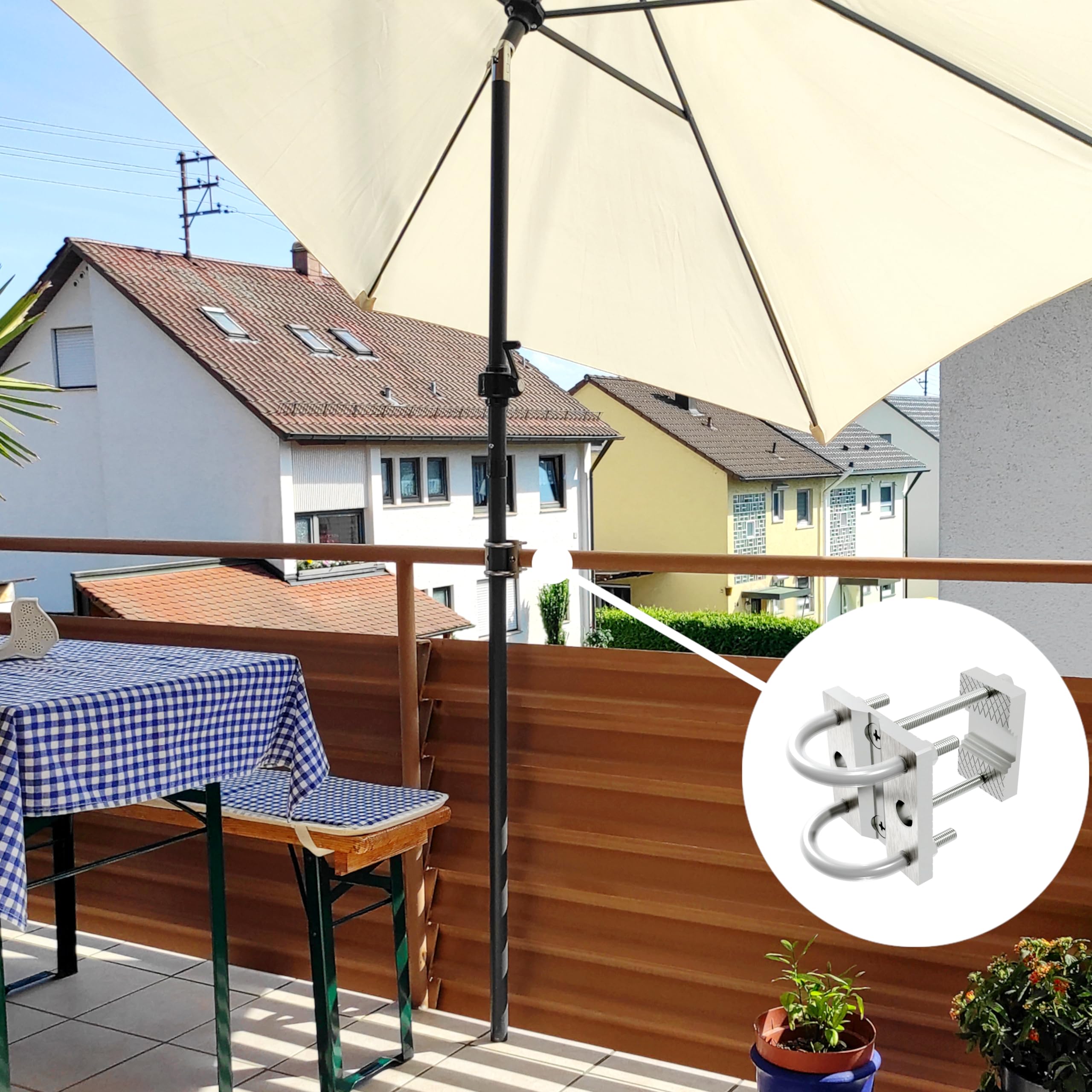 Porta Ombrellone Da Balcone Com-four® | Per Ringhiere Fino A 23cm | Bianco | Senza Forare - Foto 8