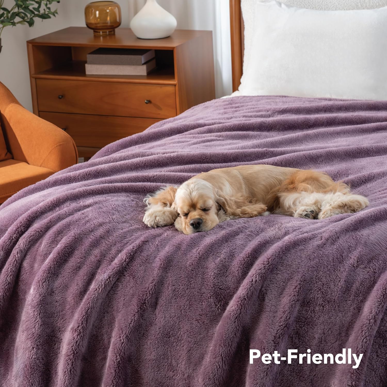 Berkshire Blanket Classic Extra-Fluffy™ Plush Blanket Queen Size, Soft Fuzzy Fluffy Long Hair Blanket for Couch Sofa Bed, Plum Smoke, 90x90 Inches - Image 6