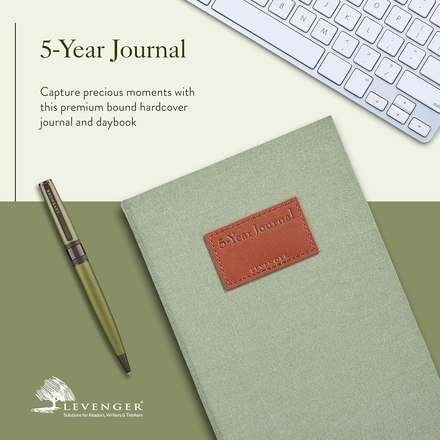 Levenger 5-Year Journal Memory, Page A Day Book, Daily Diary, Baby First Years, Parents, Writers, Editors Gift, Green