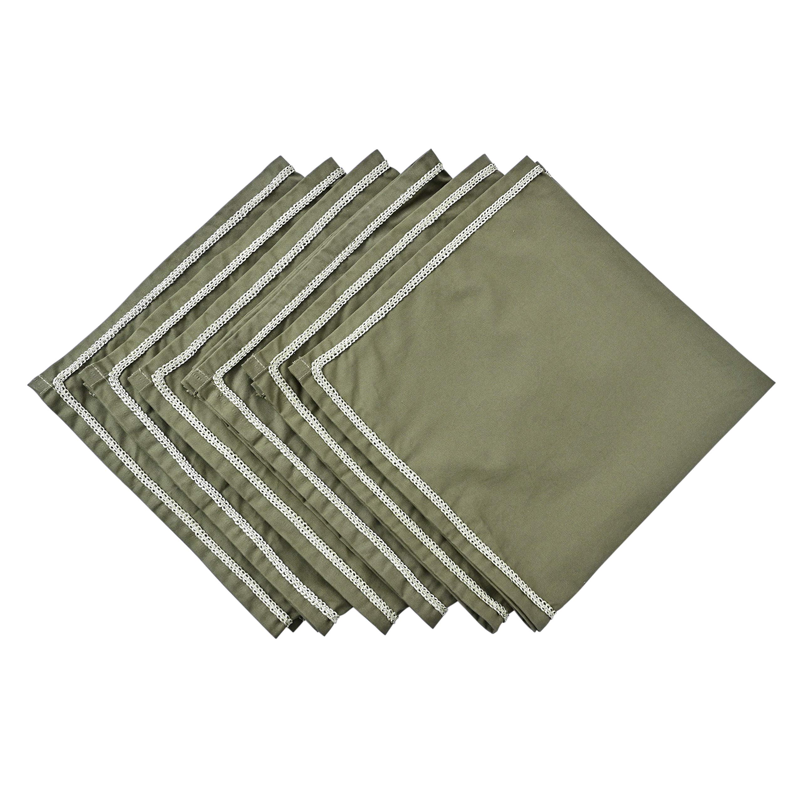 MMSD 'Olive' Home Linen 100% Cotton Cloth Dinner Napkins - 20 x 20 inch (White) Oversized - Set of 6 - Handcrafted with Gold Trim Border - Soft Designer Napkins - Perfect for Christmas