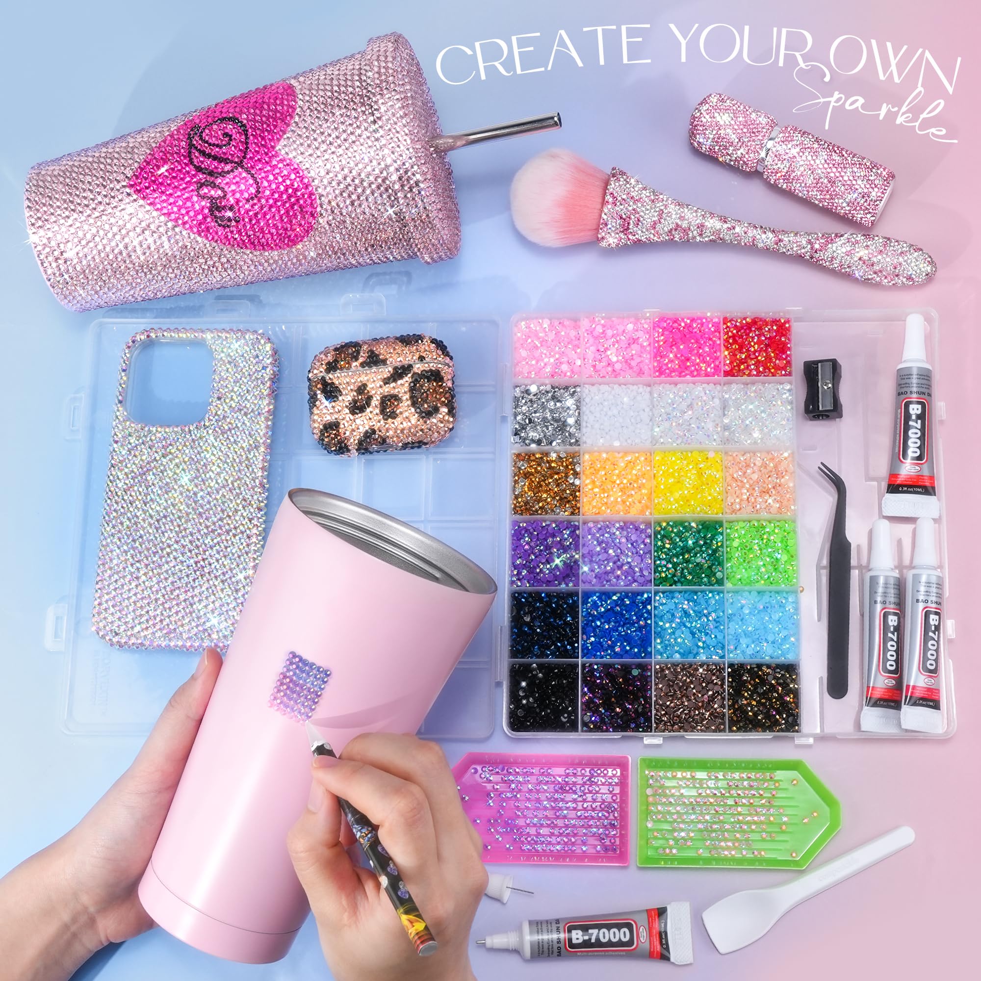 The LOTWOW 35,000 Pcs Resin Jelly Rhinestones Kit offers an extensive collection of multicolour 3mm rhinestones, paired with B7000 adhesive and application tools for all your DIY crafting needs.