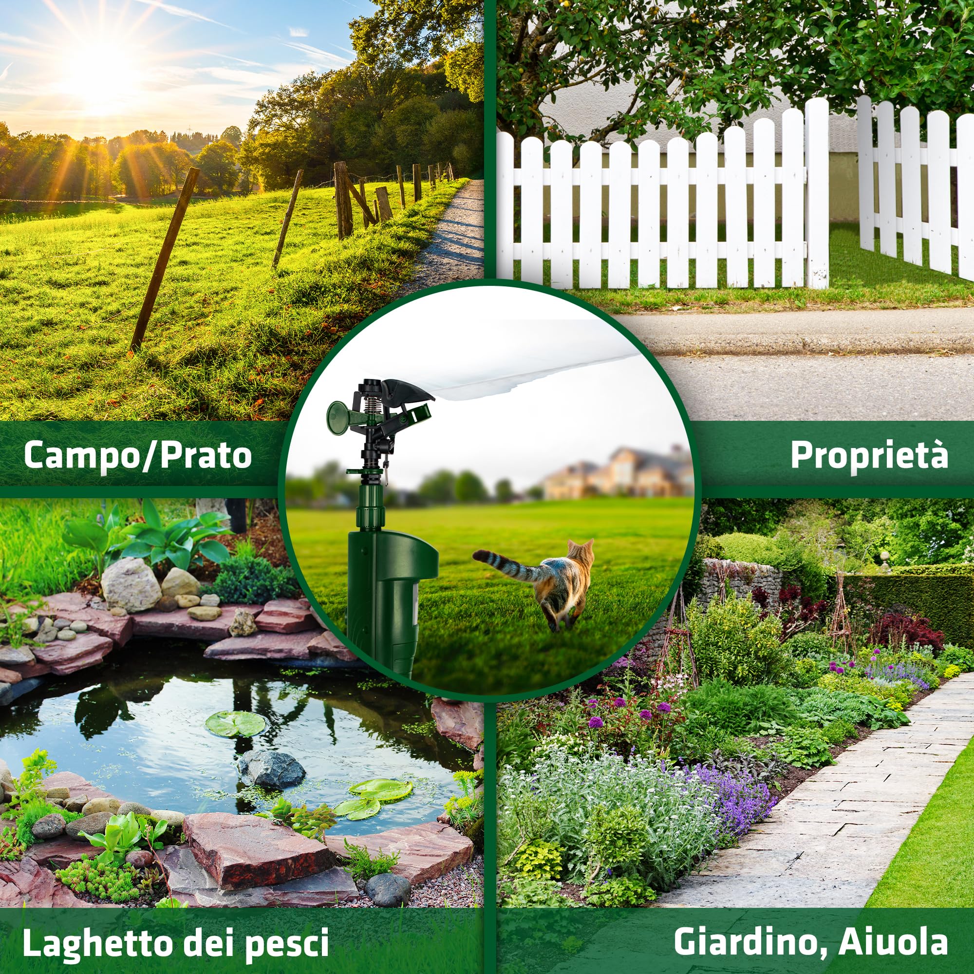 Gardigo® Repellente per Animali a Getto d'Acqua | Dissuasore per Gatti, Repellente per Cani, Scaccia Piccioni | Sensore di Movimento-Raggio d'Azione fino a 10m | Disabituante Gatti, Uccelli, Cani