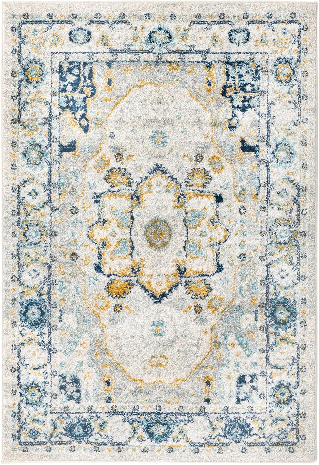 Rugs.com Madeline Vintage Collection Rug – 4' x 6' Gray Medium-Pile Rug Perfect for Entryways, Kitchens, Breakfast Nooks, Accent Pieces