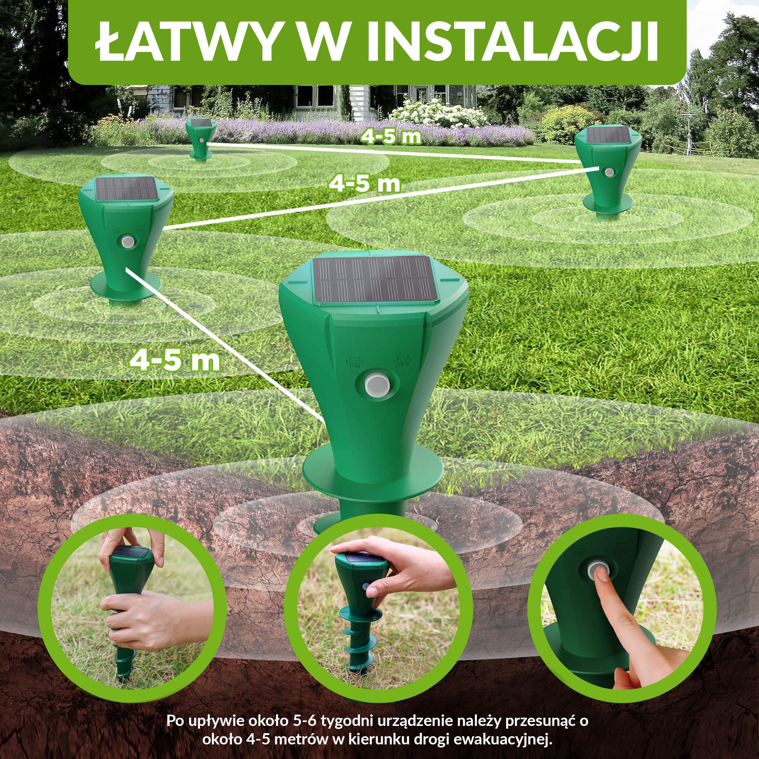 ISOTRONIC Solarny odstraszacz kretów do odstraszania kretów, norników i węży – w zestawie szpikulec do wbijania w ziemię do ogrodu – odstraszacz kretów o powierzchni 700 m² (2 sztuki)