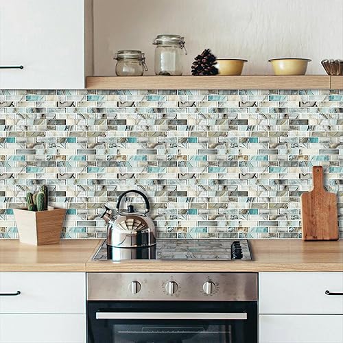 Miniatura 5 de Azulejos decorativos de 10 hojas más gruesas para despegar y pegar en muro de cocina, aspecto de mármol, 12 x 12 pulgadas