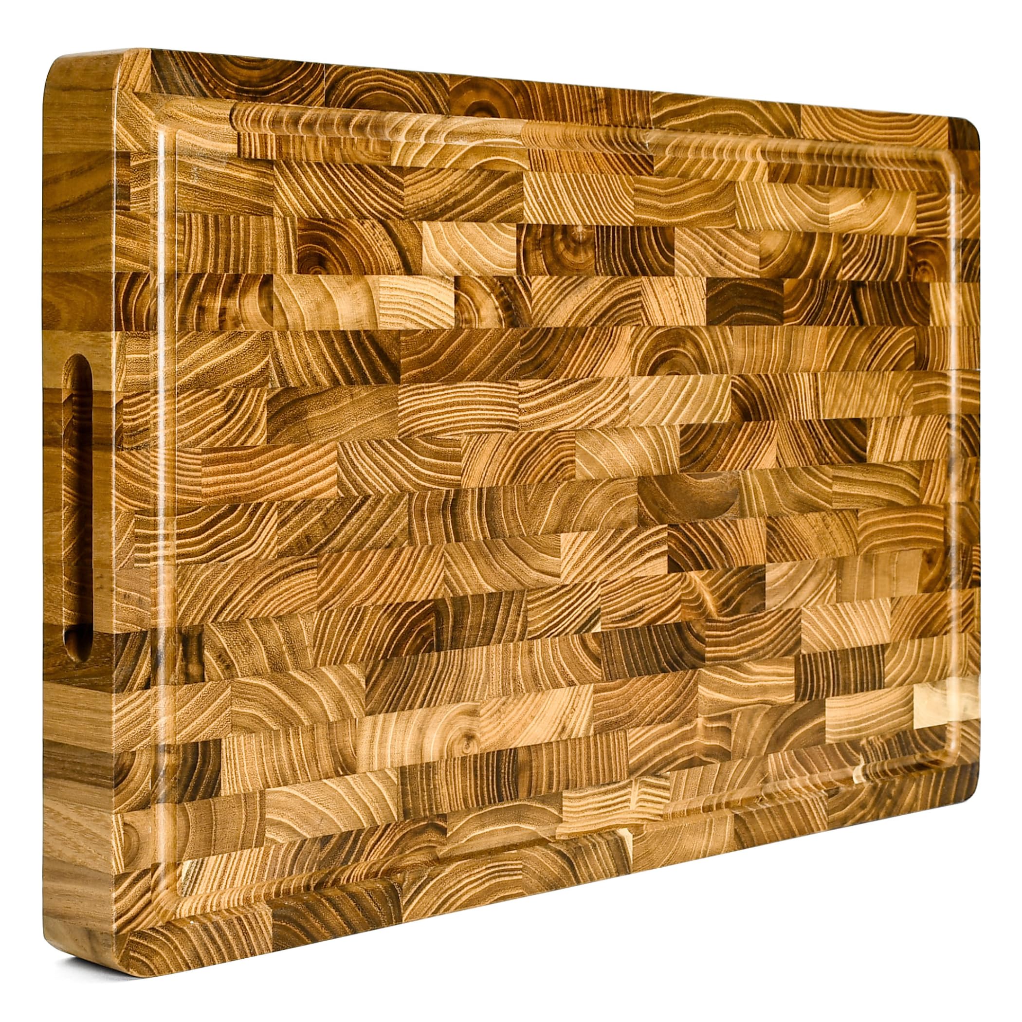 Tabla de Cortar en Teca Maciza de Testa – 45×30×4 cm – Extra Gruesa y Duradera – Con Canal para Jugos, Asas y Pies Antideslizantes – Caja de Regalo Incluida