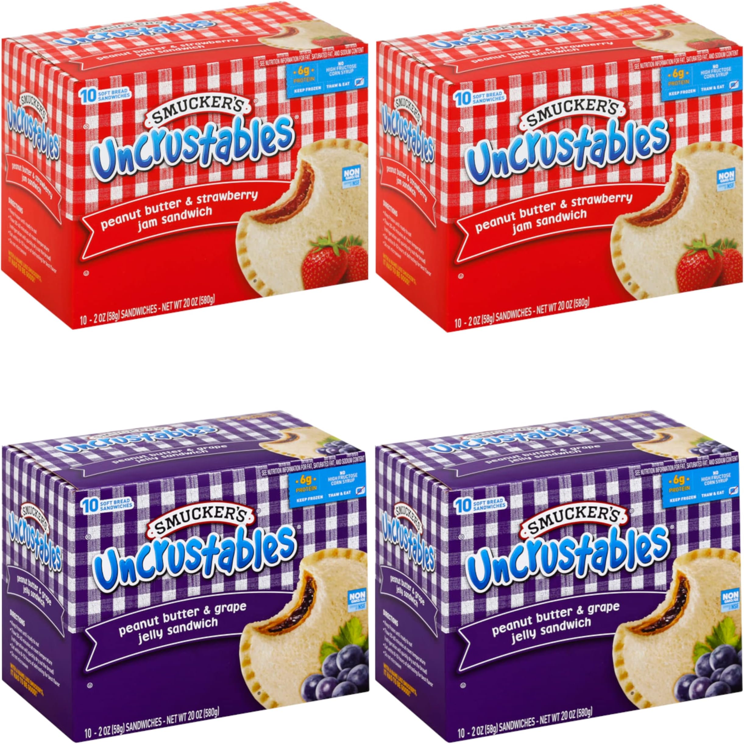 Smucker’s Uncrustables Variety Pack- Smuckers Sandwich Peanut Butter & Strawberry Jam- Smucker’s Peanut Butter & Grape Jelly Sandwich - 4 Pack (2 Boxes of Each) - Ready Set Gourmet Donate a Meal