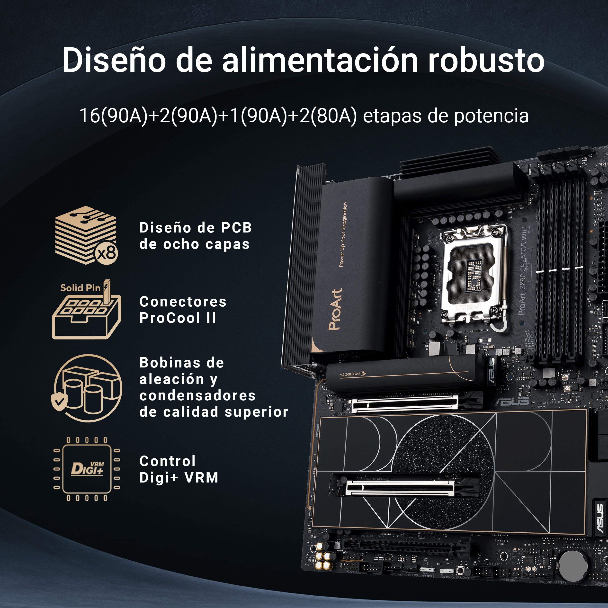 ASUS ProArt Z890-Creator WiFi - Placa Base ATX, 16+2+1+2 etapas de Potencia, PCIe 5.0 Compatible con GPU de última generación, Dos Thunderbolt 5 Tipo-C, LAN de 10 GB y 2,5 GB, WiFi 7, 5 Ranuras M.2