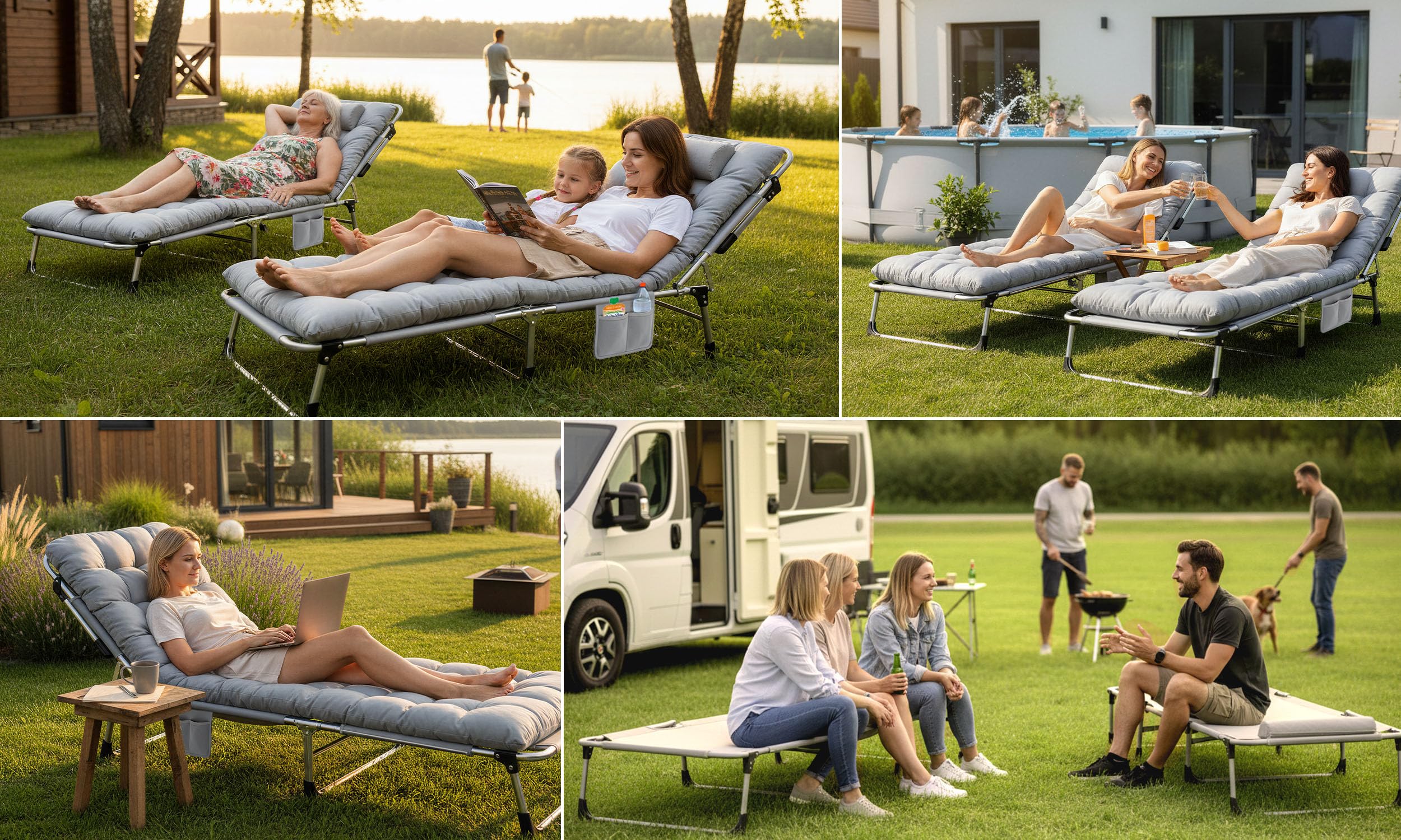 Klappbares Gästebett Sonnenliege mit Matratze Kissen 5-stufig verstellbare Gartenliege 193 x 67 x 40-75,5 cm Grau