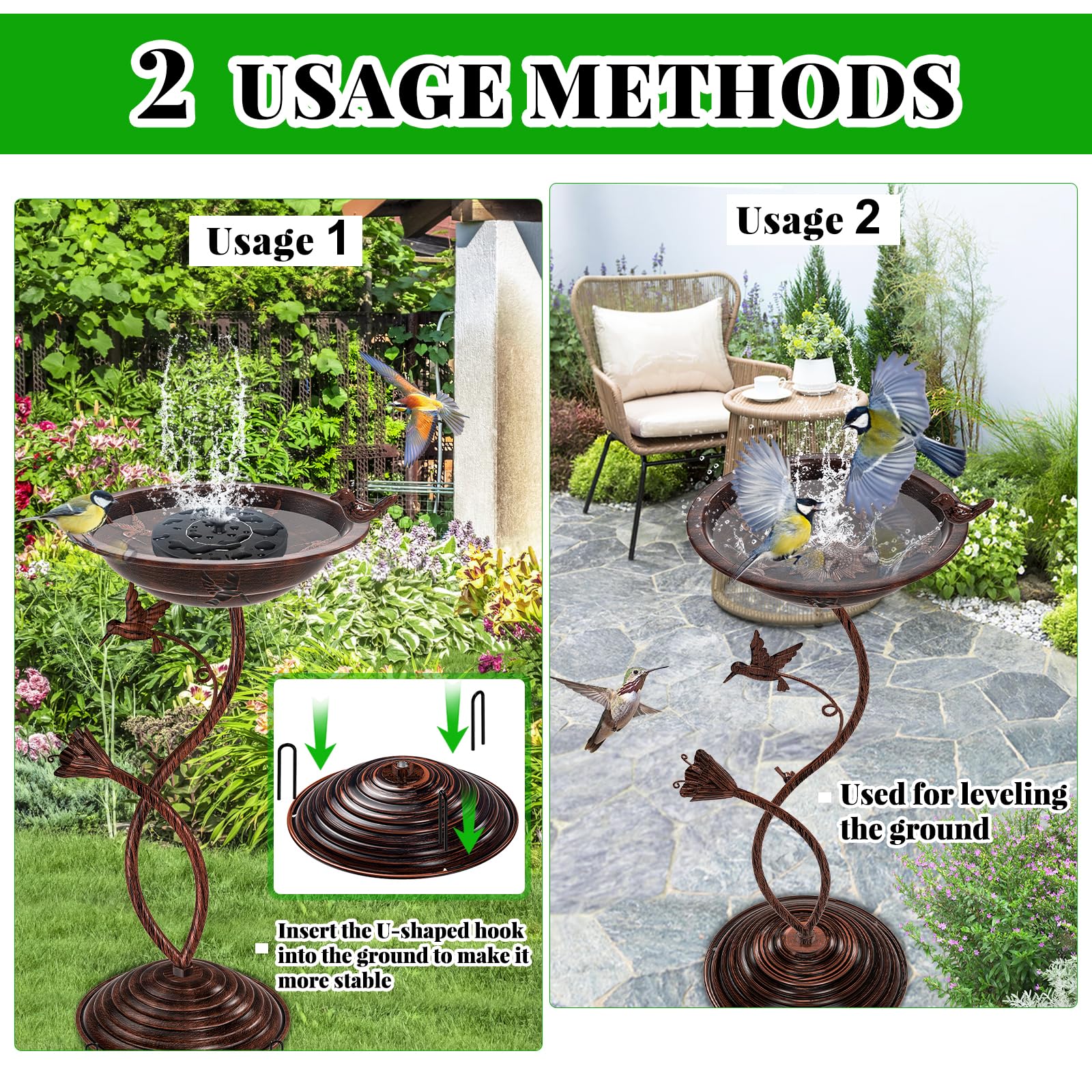88,9 cm hoher Standfuß, Vintage-Vogeltränke für draußen, Metall-Vogeltränke, Schüssel mit Vogelfigur für draußen, Vogeltränke, Vogeltränke, Vogelfutterstation für Garten, Hof, Rasen, Dekor