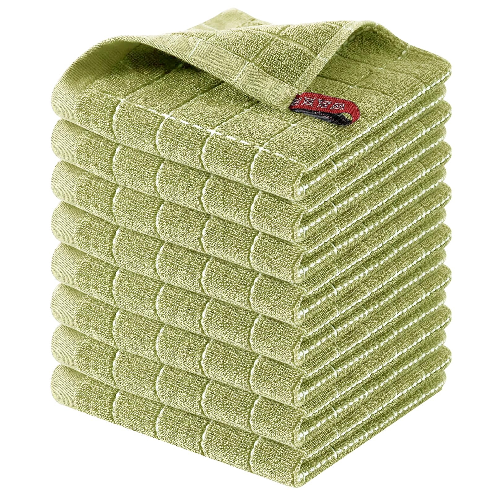 Homaxy 100% Cotton Terry Kitchen Dish Cloths, 8 Pack, Sage Green | Ultra Soft and Absorbent, Suitable for Drying and Washing Dishes