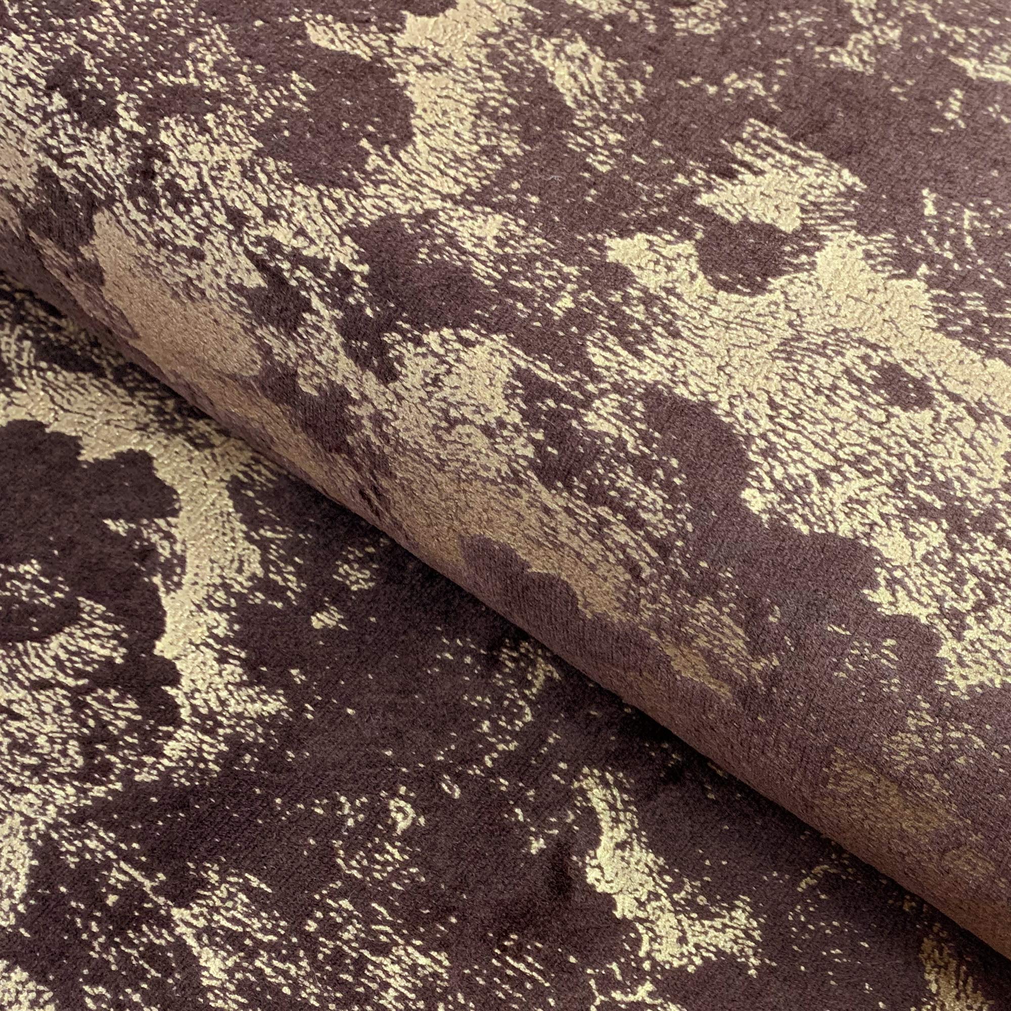 Upholstery Fabric - Avalon Dark Brown & Gold - Marble Velvet Curtain Cushion Fabric Material