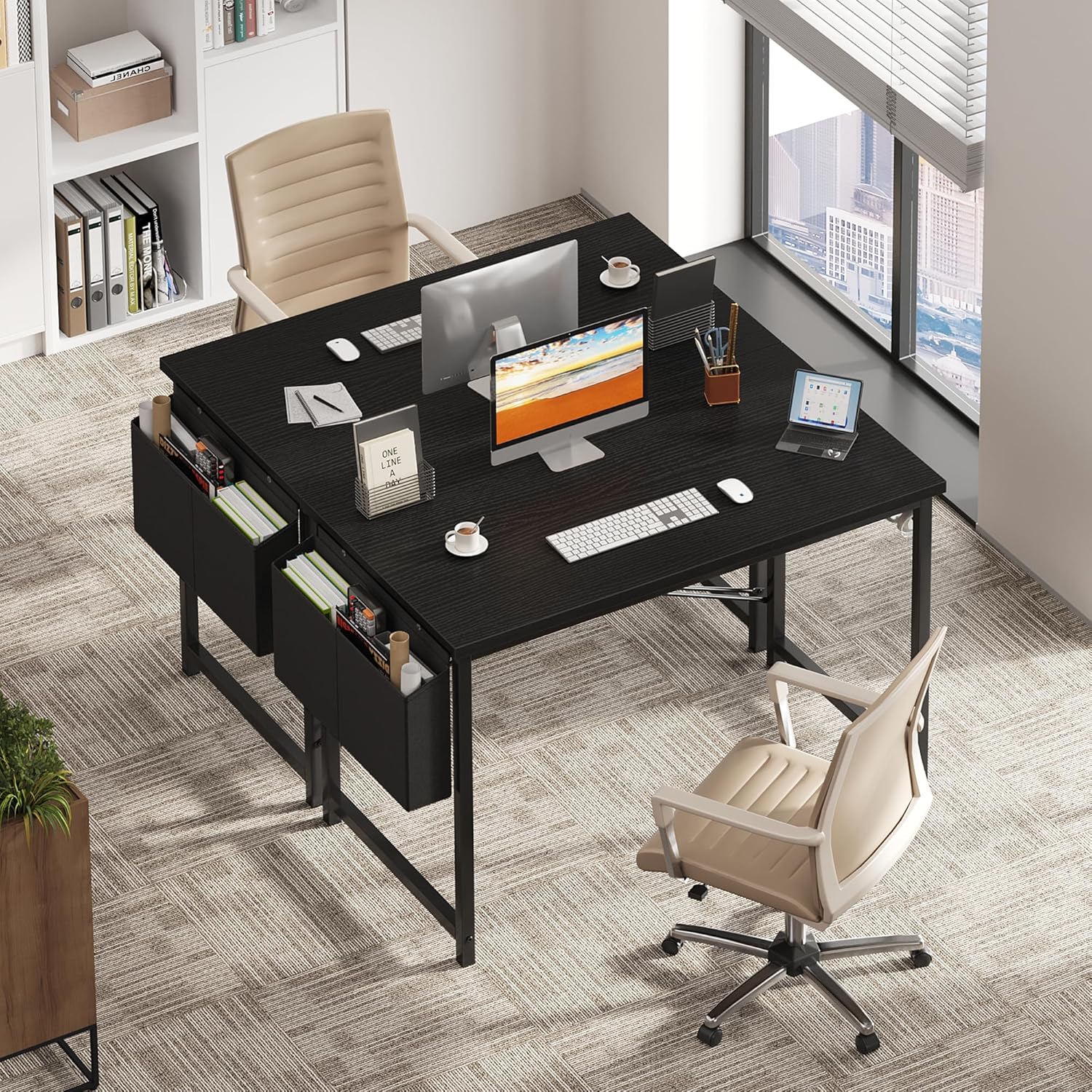 OLIXIS Computer Desk 44 Inch Home Office Desks for Small Spaces, Gaming Writing Study Work Table with Storage Bag and Headphone Hook for Bedroom, Black