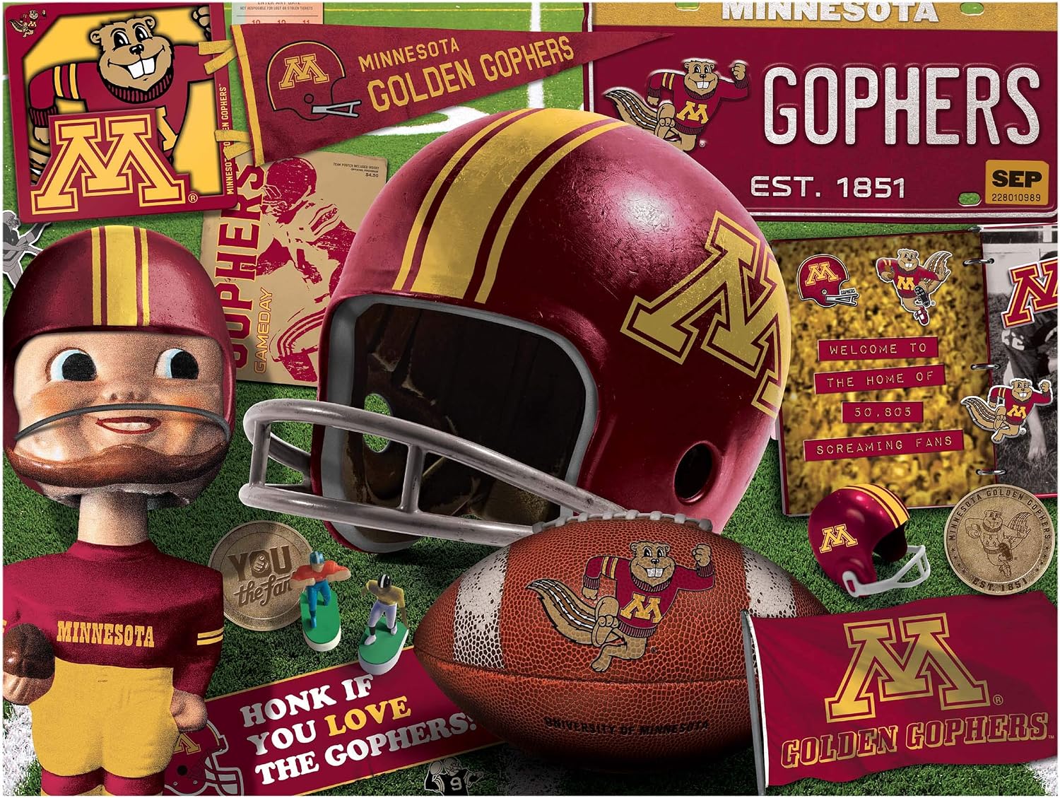 YouTheFan NCAA Minnesota Golden Gophers Retro Series Puzzle - 500 Pieces, Team Colors, Large