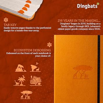 Dingbats* Earth Dotted Writing Journal Notebook A5 - Vegan Leather Hardcover - Ideal for Work, Travel - Pocket, Elastic Closure & Bookmark