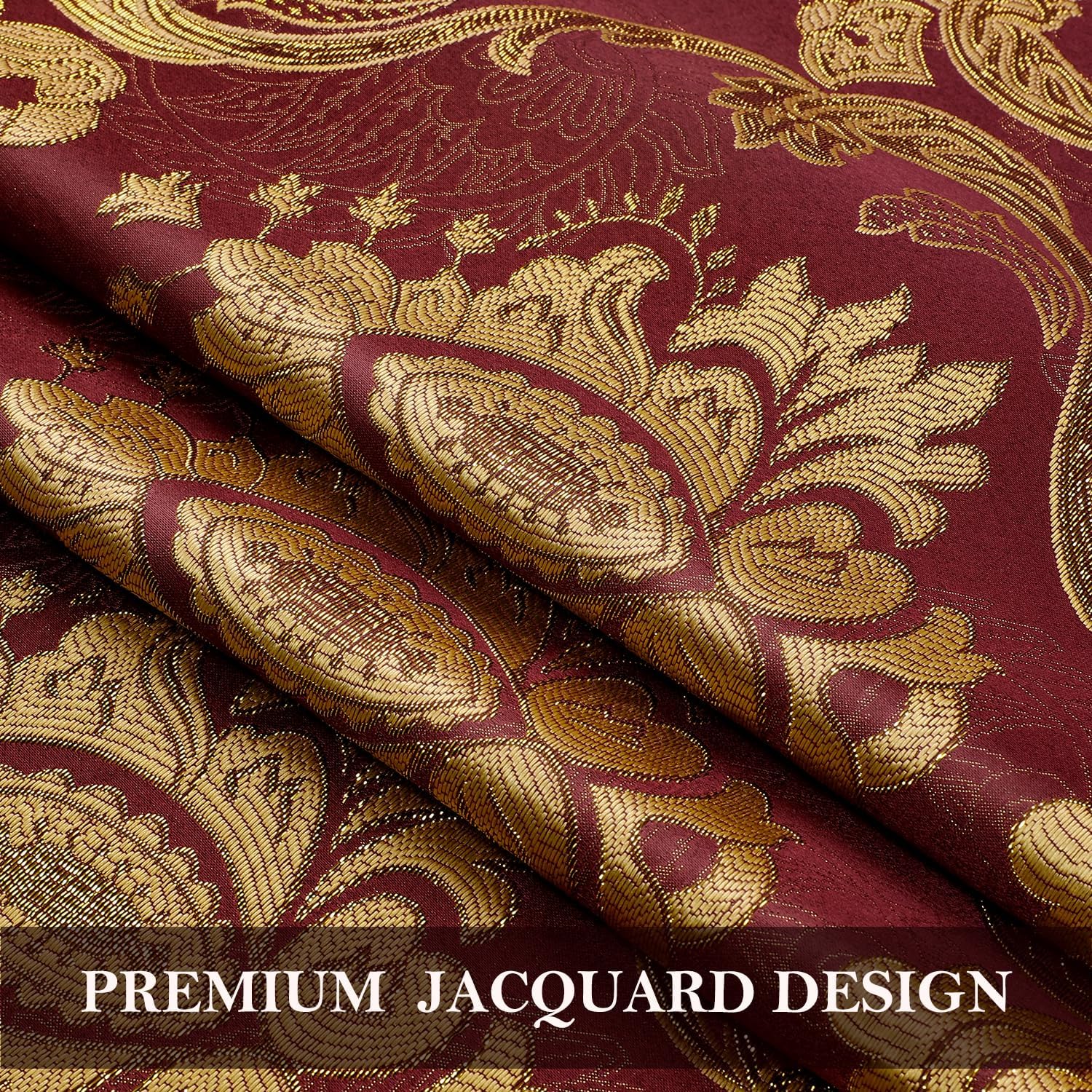 HOMEIDEAS Burgundy Paisley Jacquard Curtains, Victorian Luxury Window Curtains 2 Panels Set with Attached Valance and Sheer Backing, Fancy Drapes for Bedroom & Living Room, 52x84 Inches