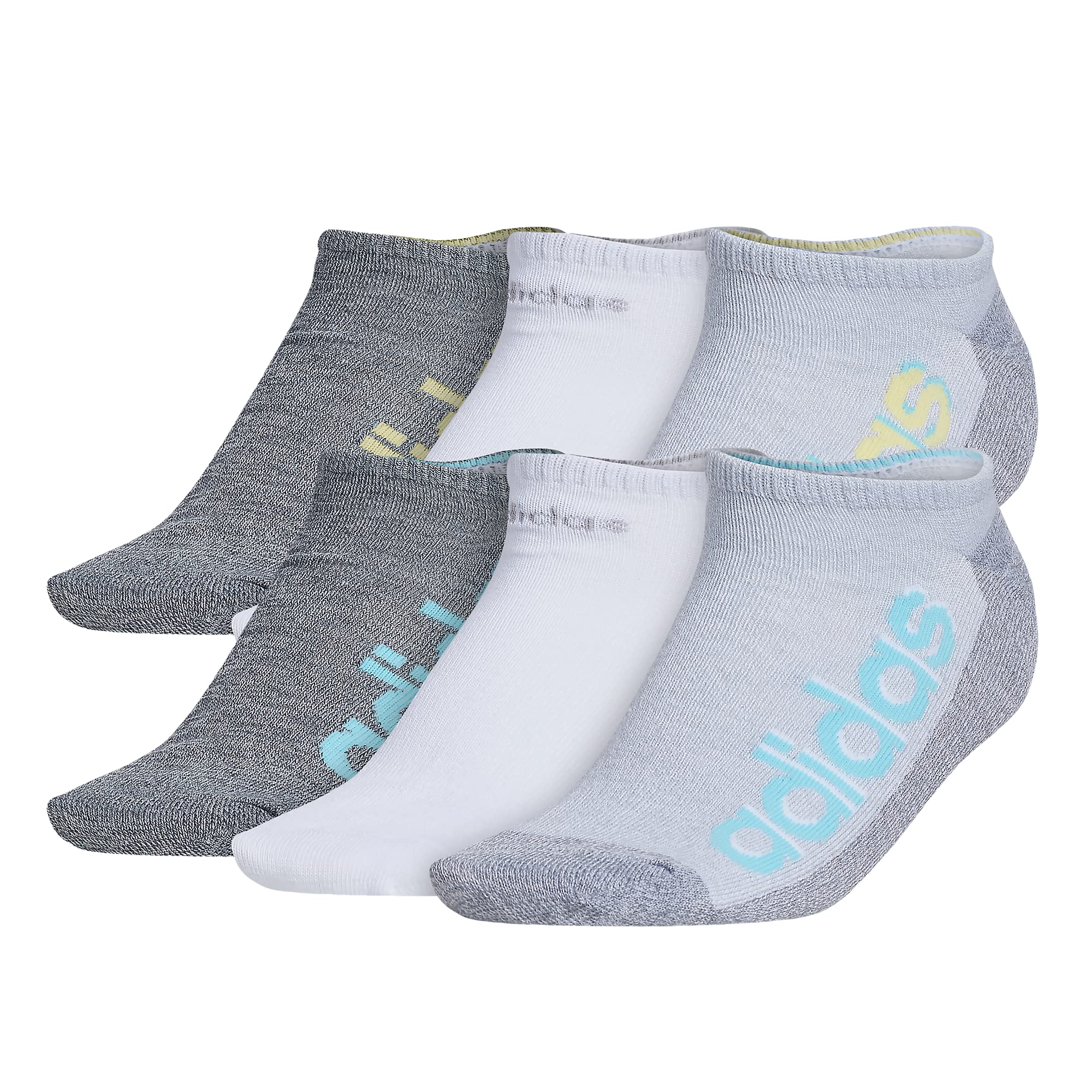 adidas womens Superlite Linear 3.0 No Show Socks (6-Pair), Grey/Bliss Blue/White, Medium