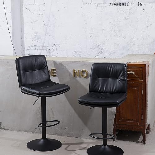 Miniatura 2 de AODROVA Juego de 2 taburetes de bar, modernos taburetes de bar de piel sintética de altura ajustable de 22 a 29 pulgadas, taburetes de bar