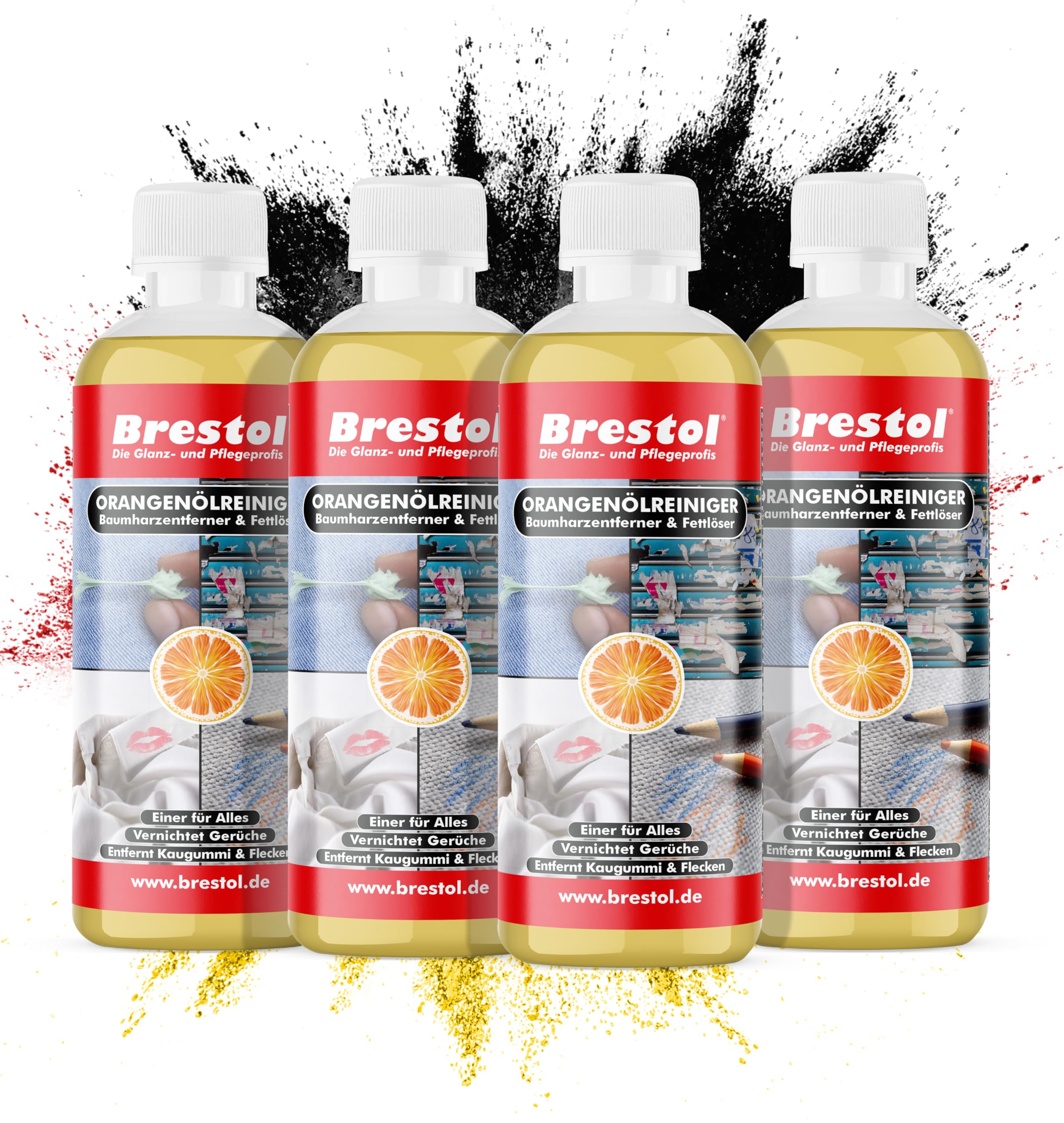 Brestol® Detergente universale per arancia, 4 confezioni da 300 ml, detergente universale per grasso, gomma da masticare, rimozione di resine, neutralizzatore di odori, detergente per olio d'arancio