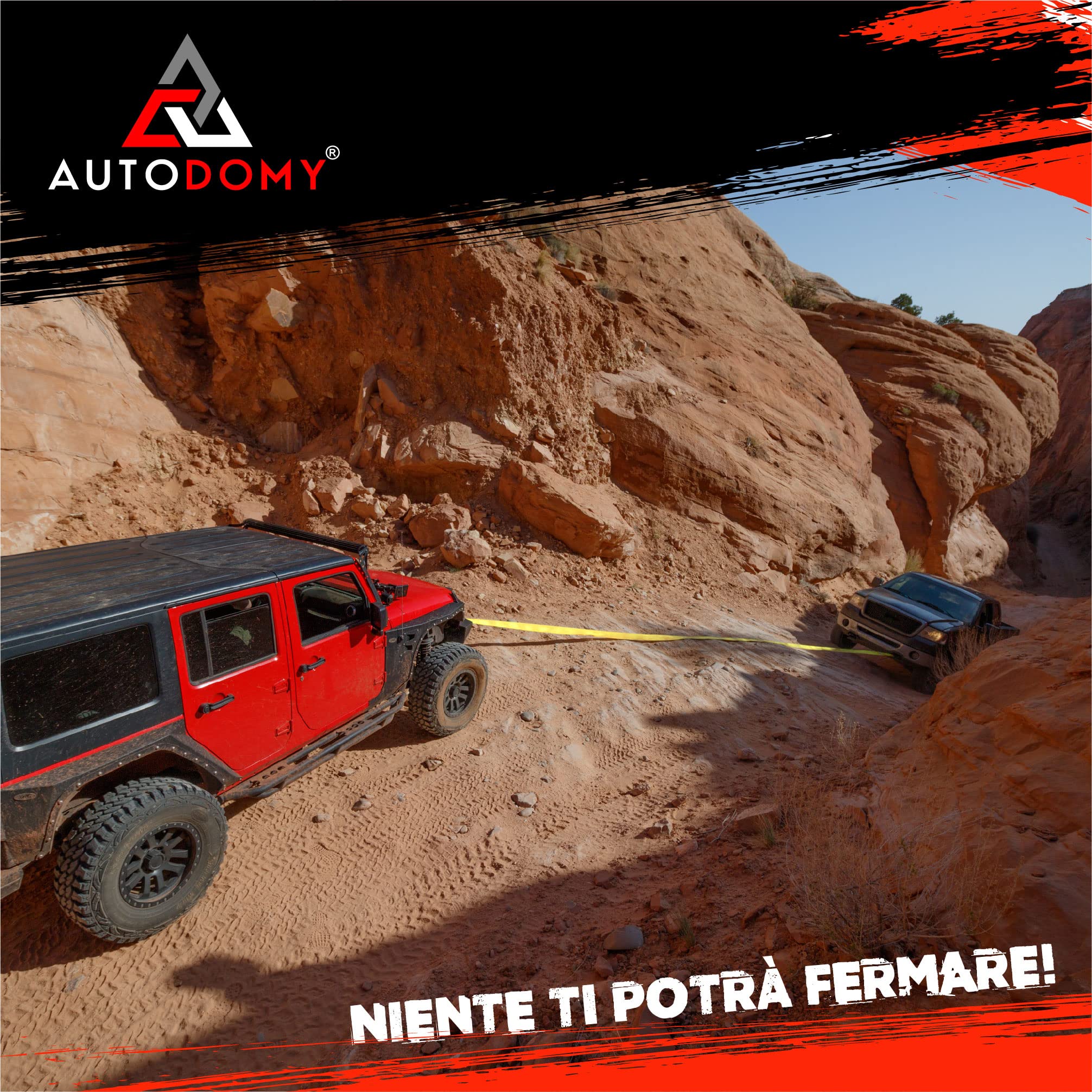 Autodomy Strops Traino 4x4 5 Metri | Corda Traino Auto Resistenza alla Rottura 21 TON (21.000 kg) | Cinghia Traino Auto con Cuciture Rinforzate | Cavo Furgone, Camion